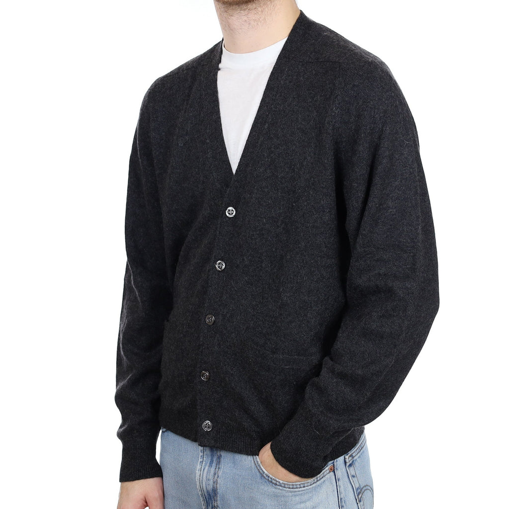 Men's Charcoal Grey Cashmere V Neck Cardigan Large