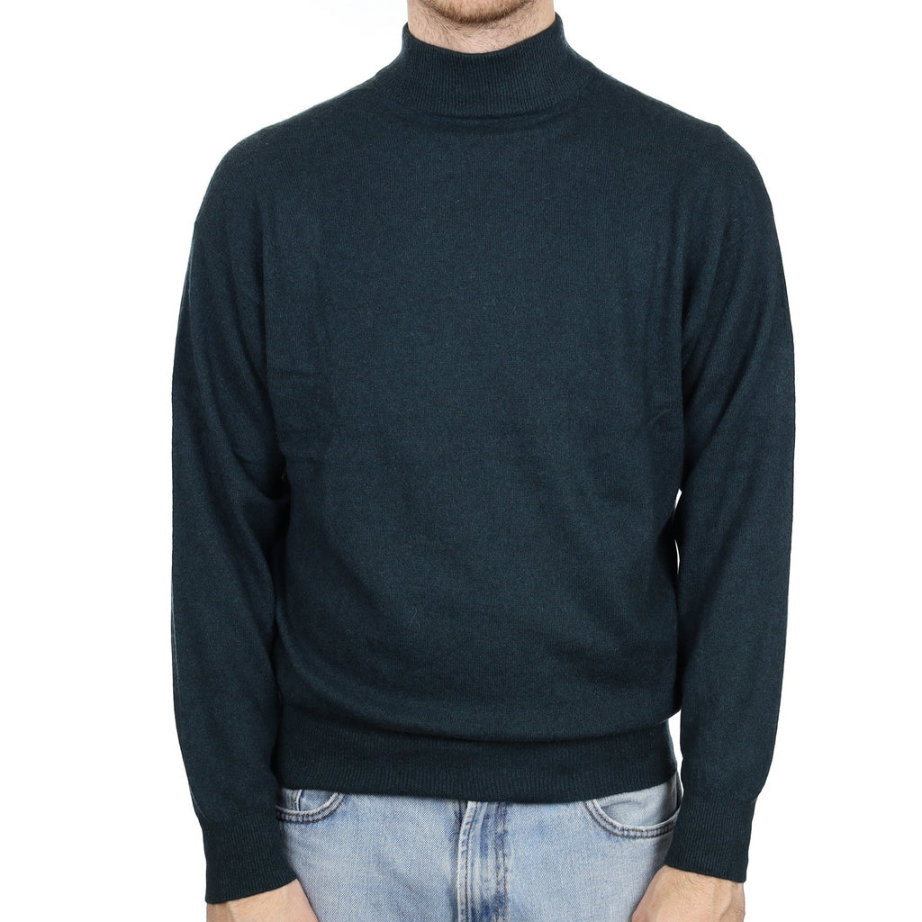 Men's Bottle Green Cashmere Turtle Neck Jumper Large