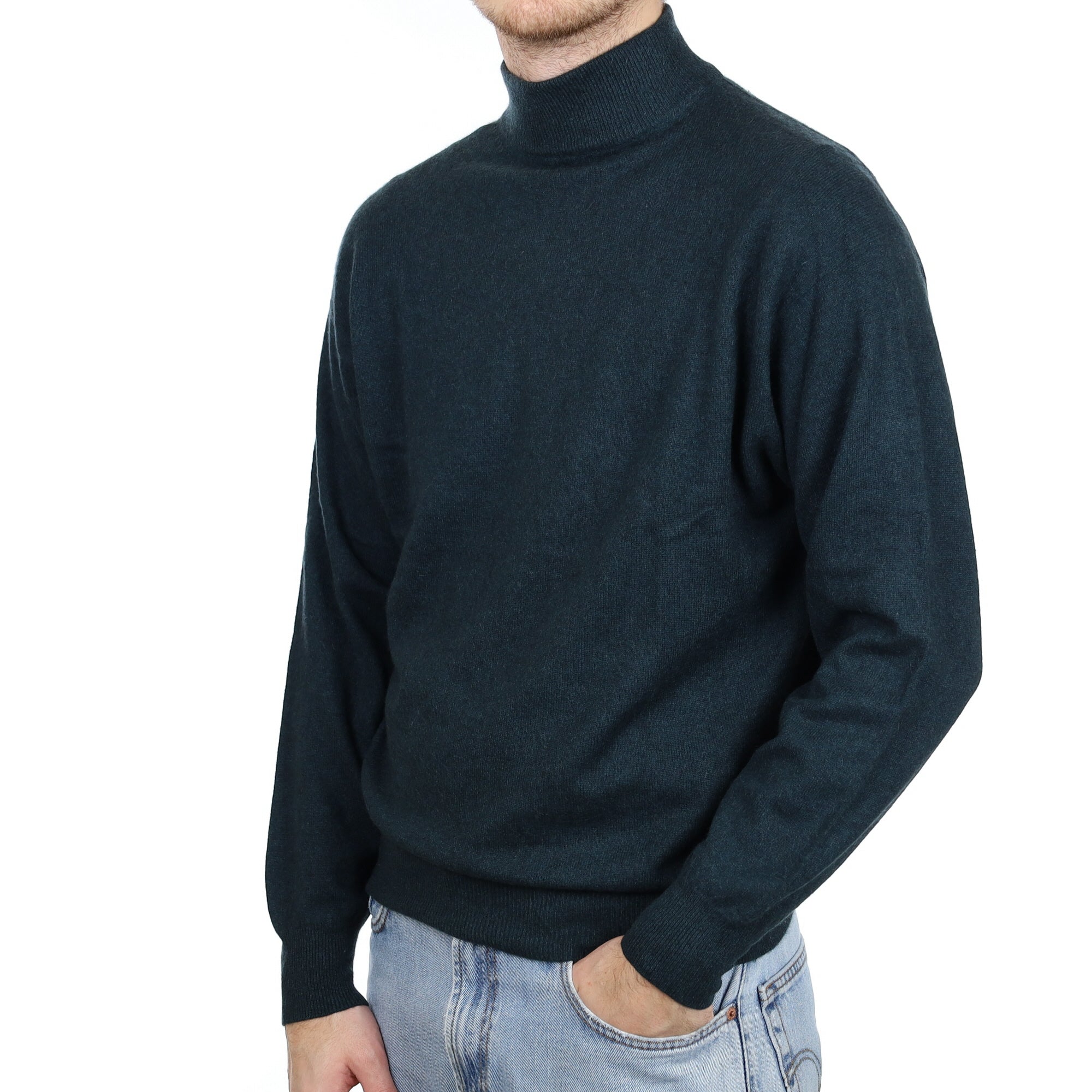 Men's Bottle Green Cashmere Turtle Neck Jumper Large