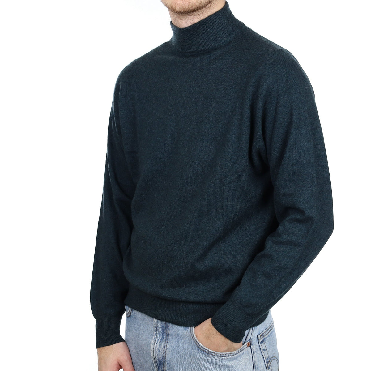 Men's Bottle Green Cashmere Turtle Neck Jumper Large