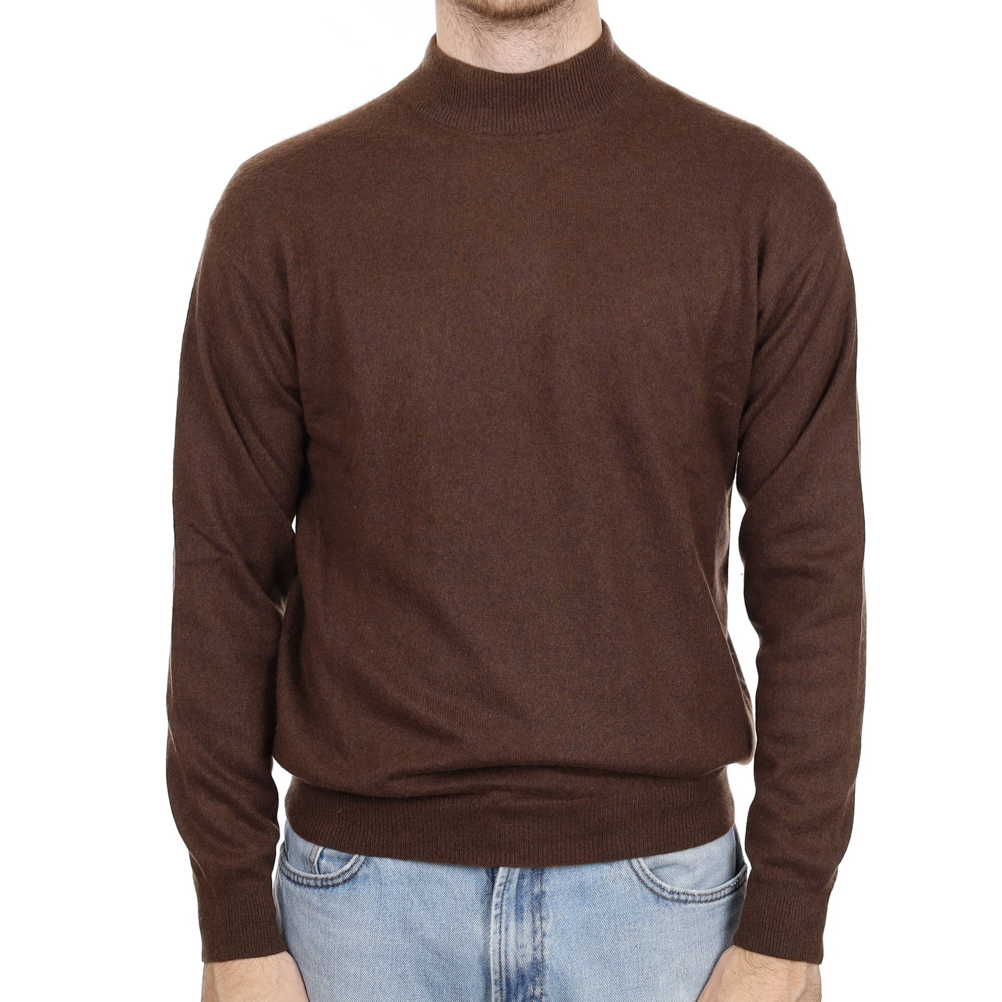 Men's Walnut Brown Cashmere Turtle Neck Jumper Large