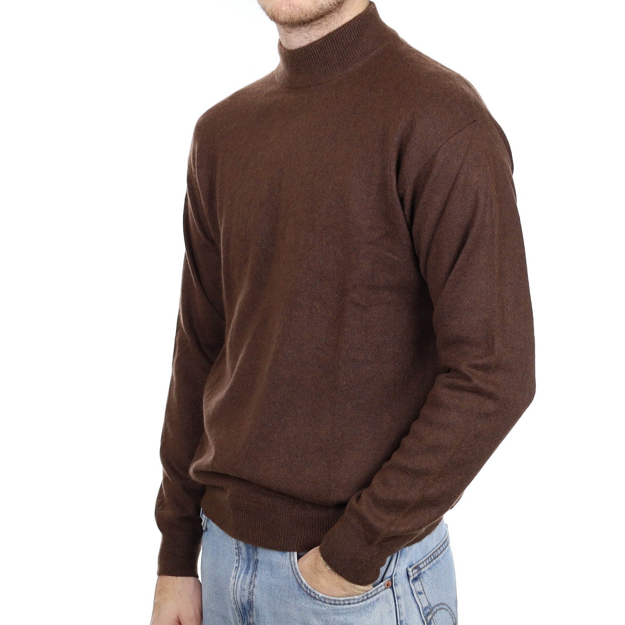 Men's Walnut Brown Cashmere Turtle Neck Jumper Large