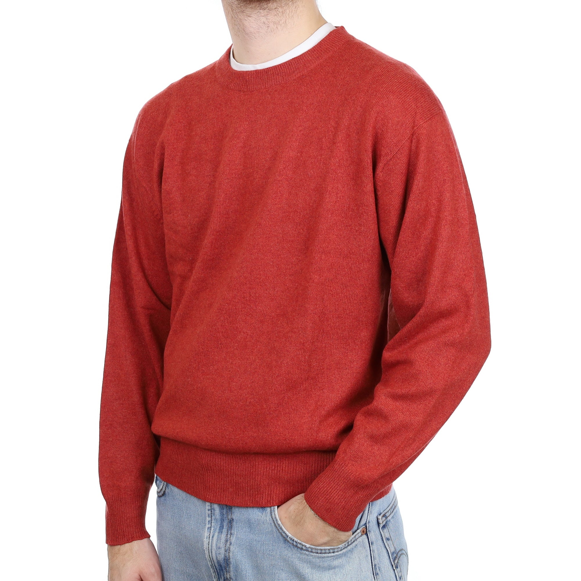 Men's Paprika Red Cashmere Crew Neck Jumper Large