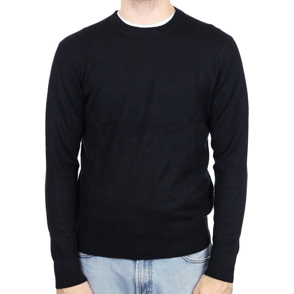 Men's Black Cashmere Crew Neck Jumper Large