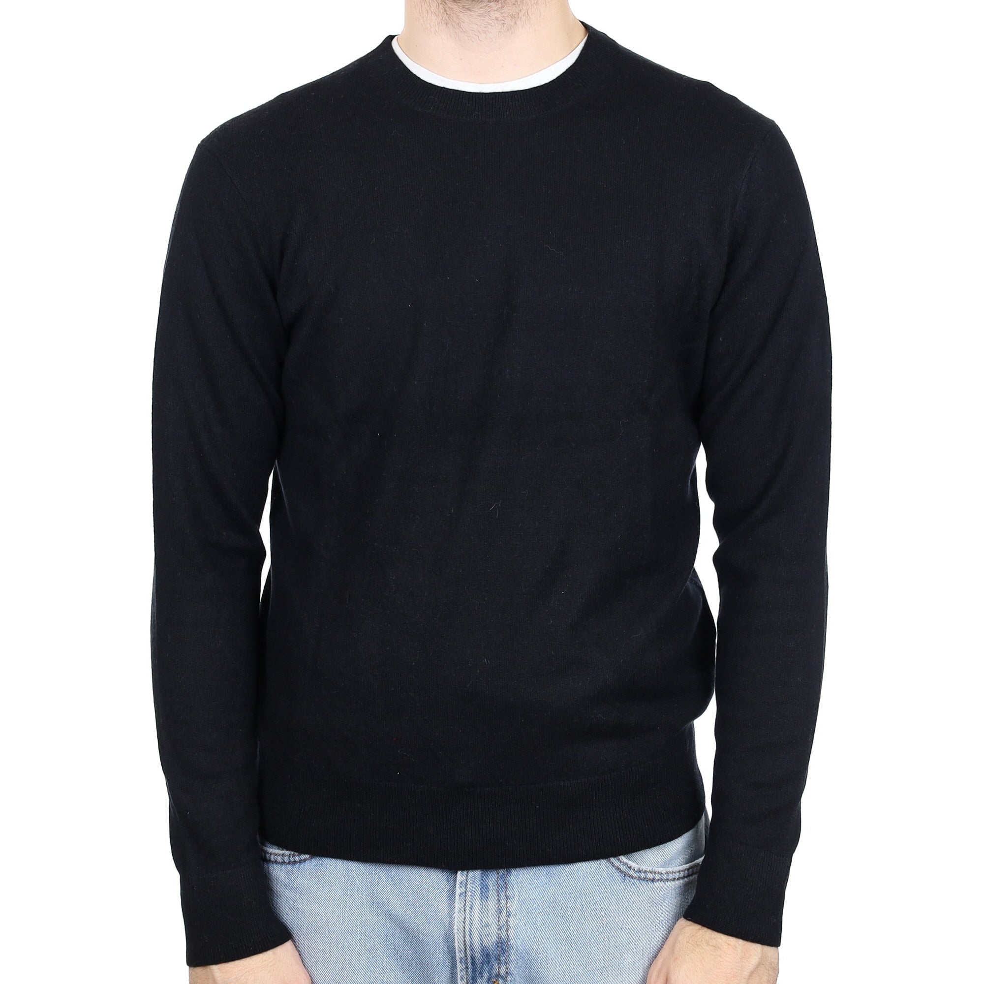 Men's Black Cashmere Crew Neck Jumper Large