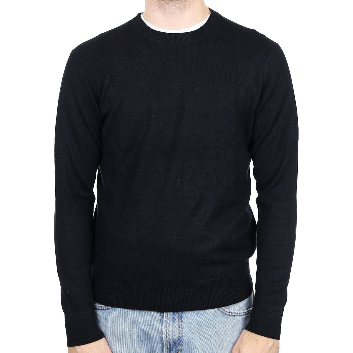 Men's Black Cashmere Crew Neck Jumper Large