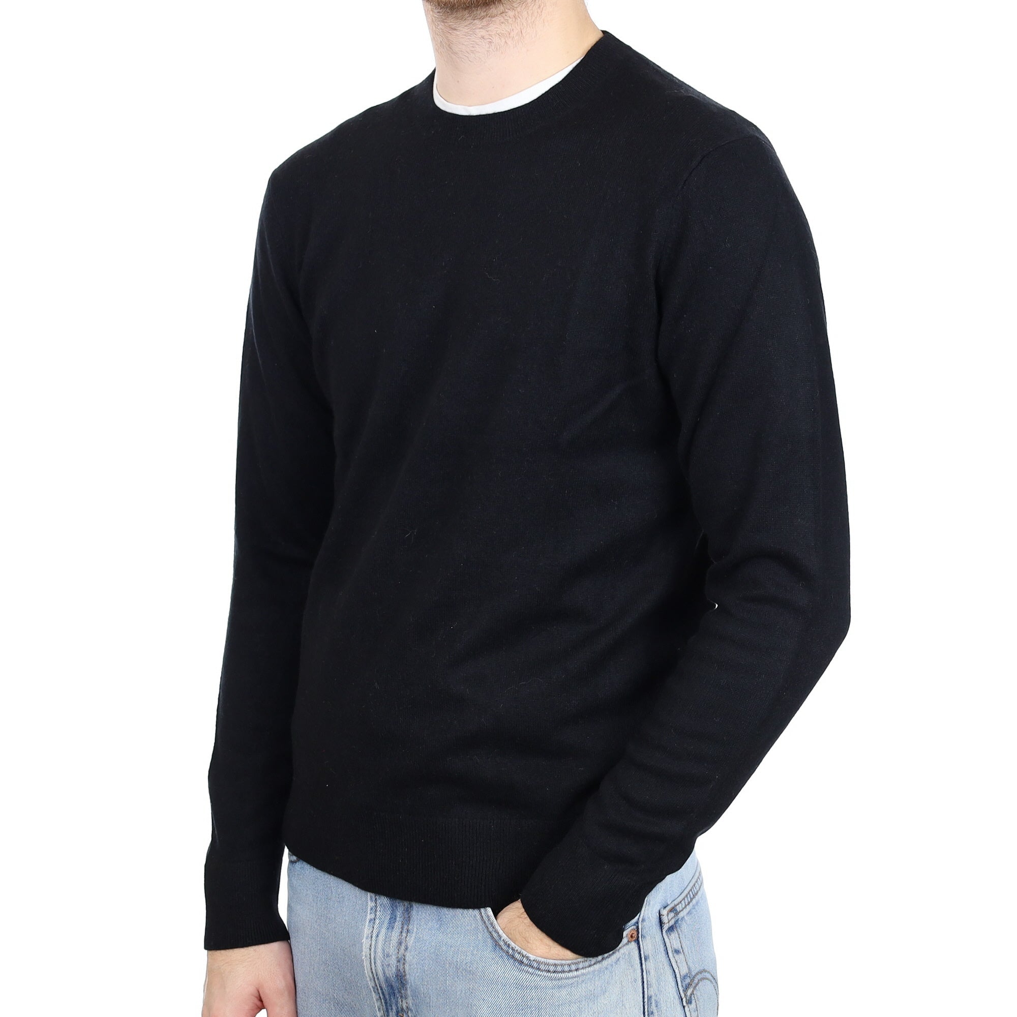 Men's Black Cashmere Crew Neck Jumper Large