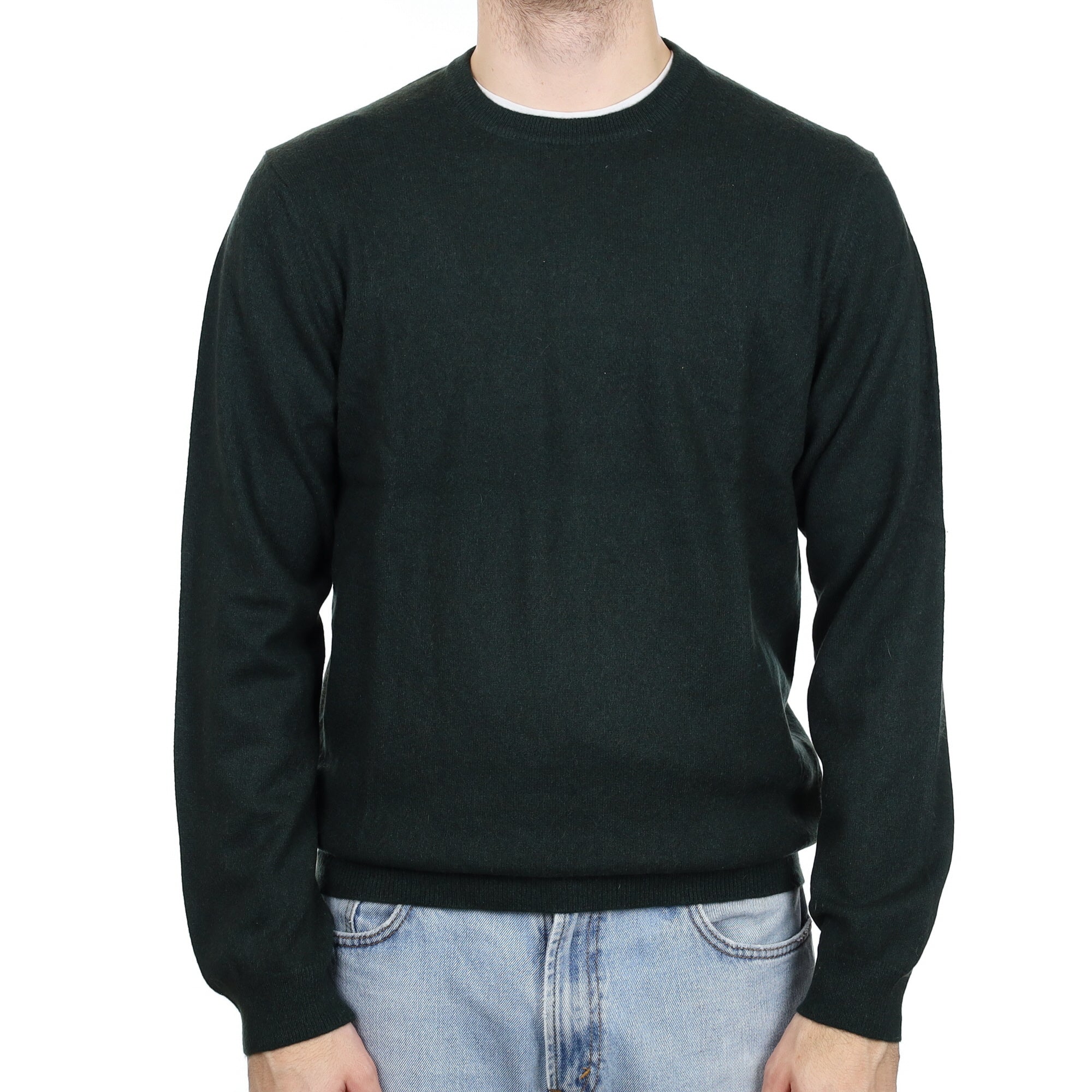 Men's Seaweed Green Cashmere Crew Neck Jumper Large