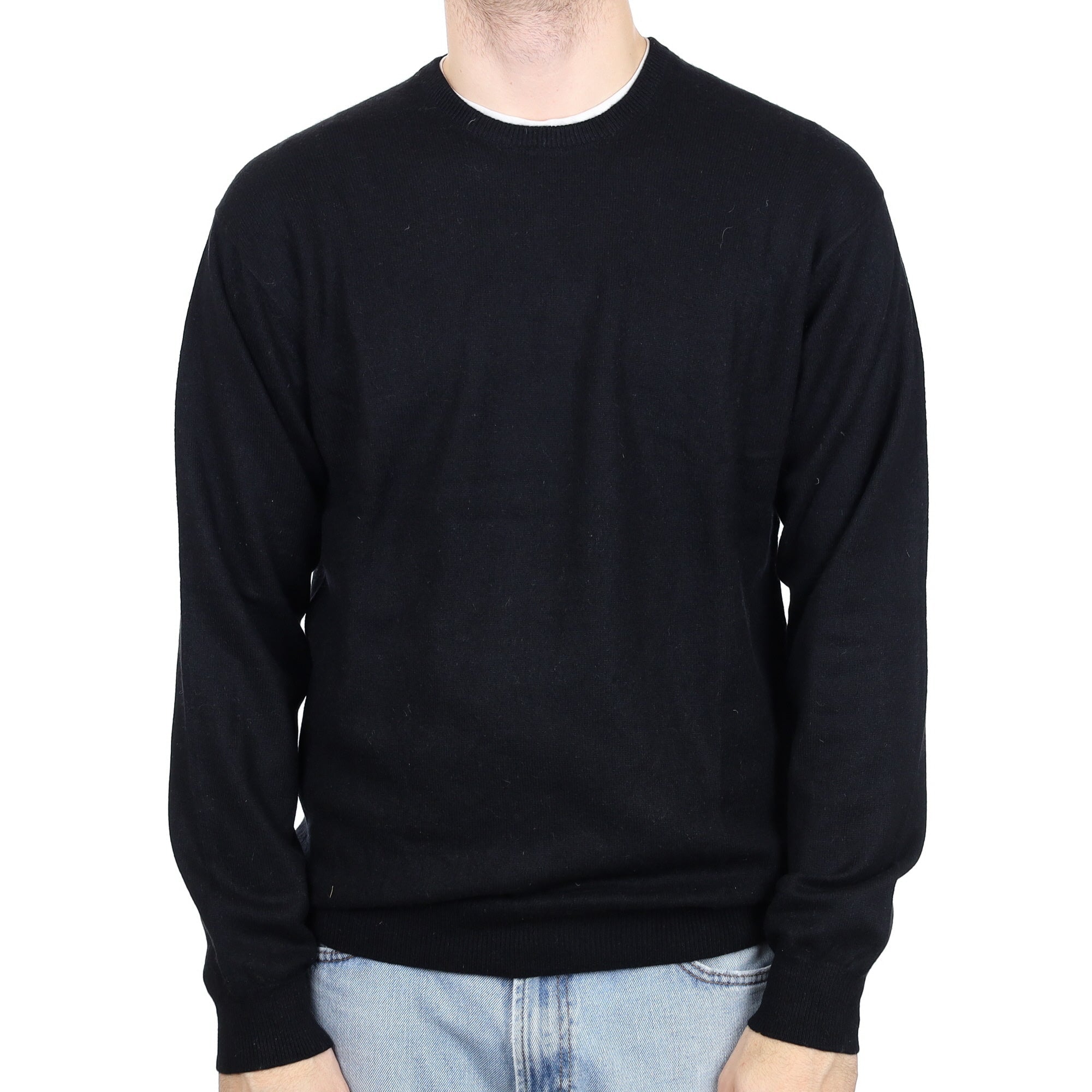 Men's Black Cashmere Crew Neck Jumper Large