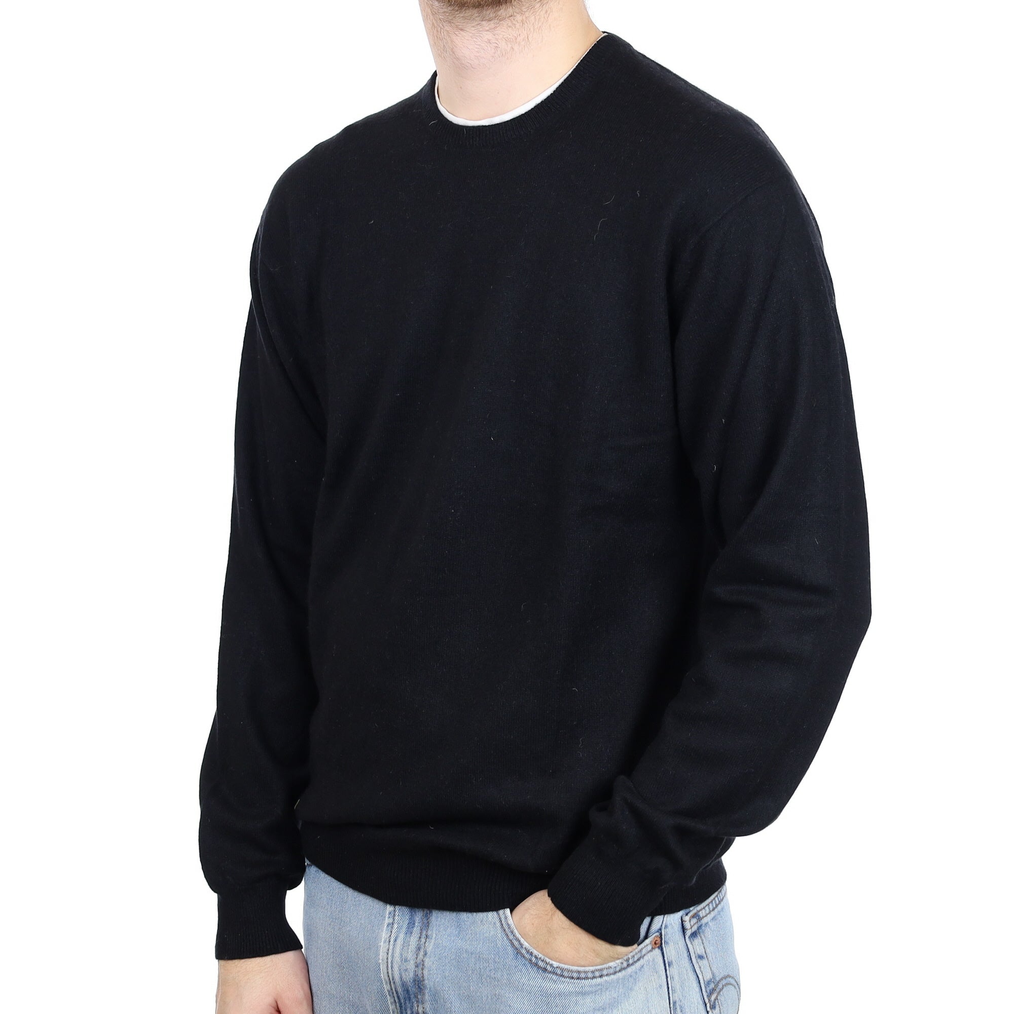 Men's Black Cashmere Crew Neck Jumper Large