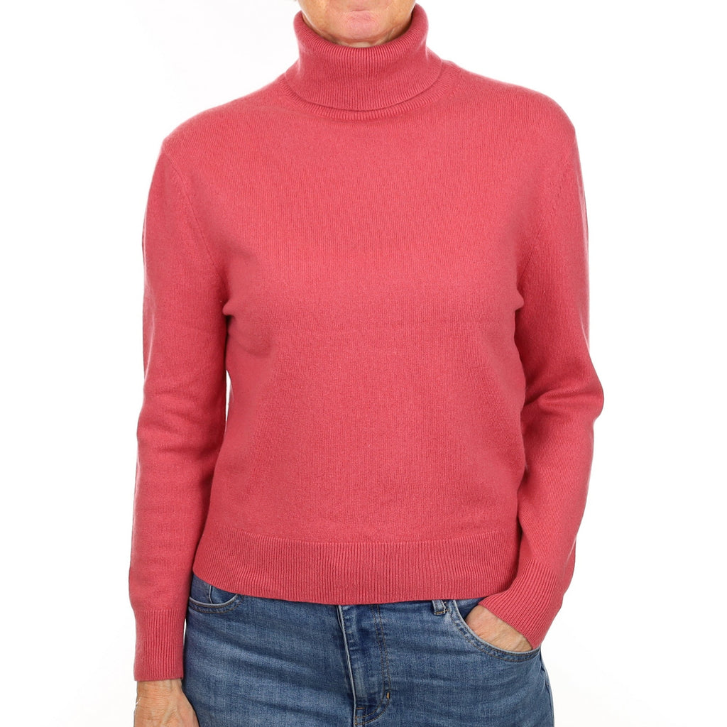 Raspberry Pink Cashmere Polo Neck Jumper Small