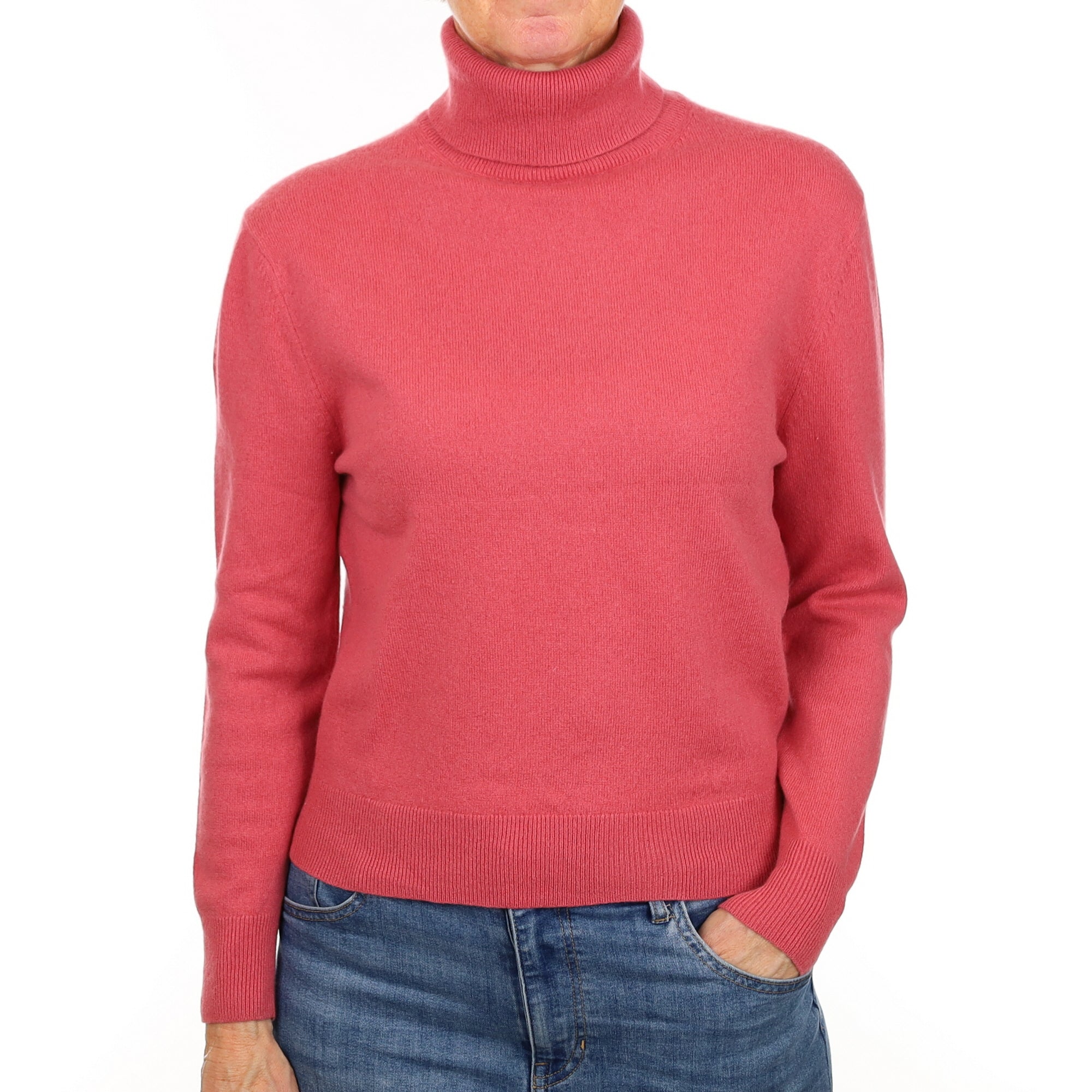 Raspberry Pink Cashmere Polo Neck Jumper Small