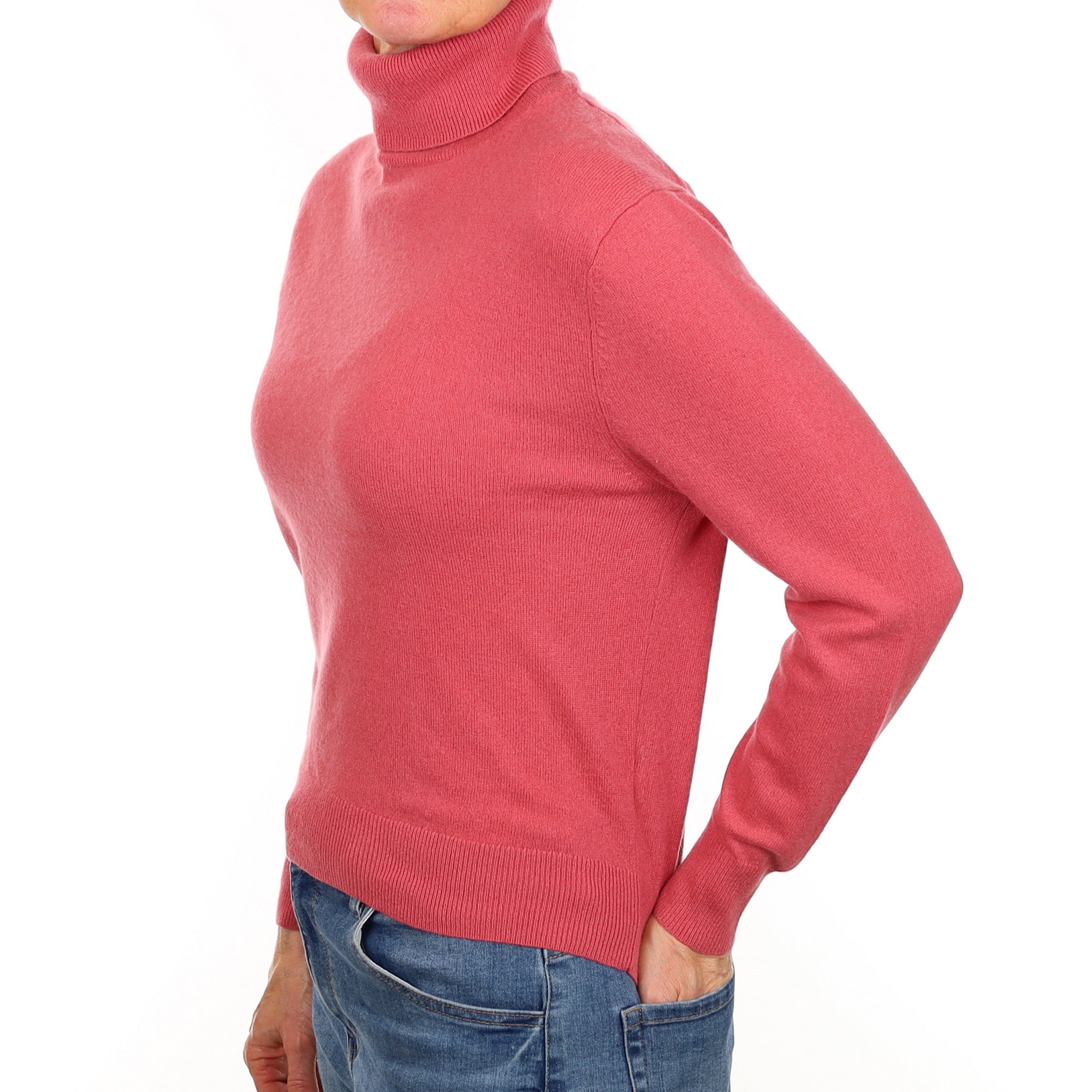 Raspberry Pink Cashmere Polo Neck Jumper Small