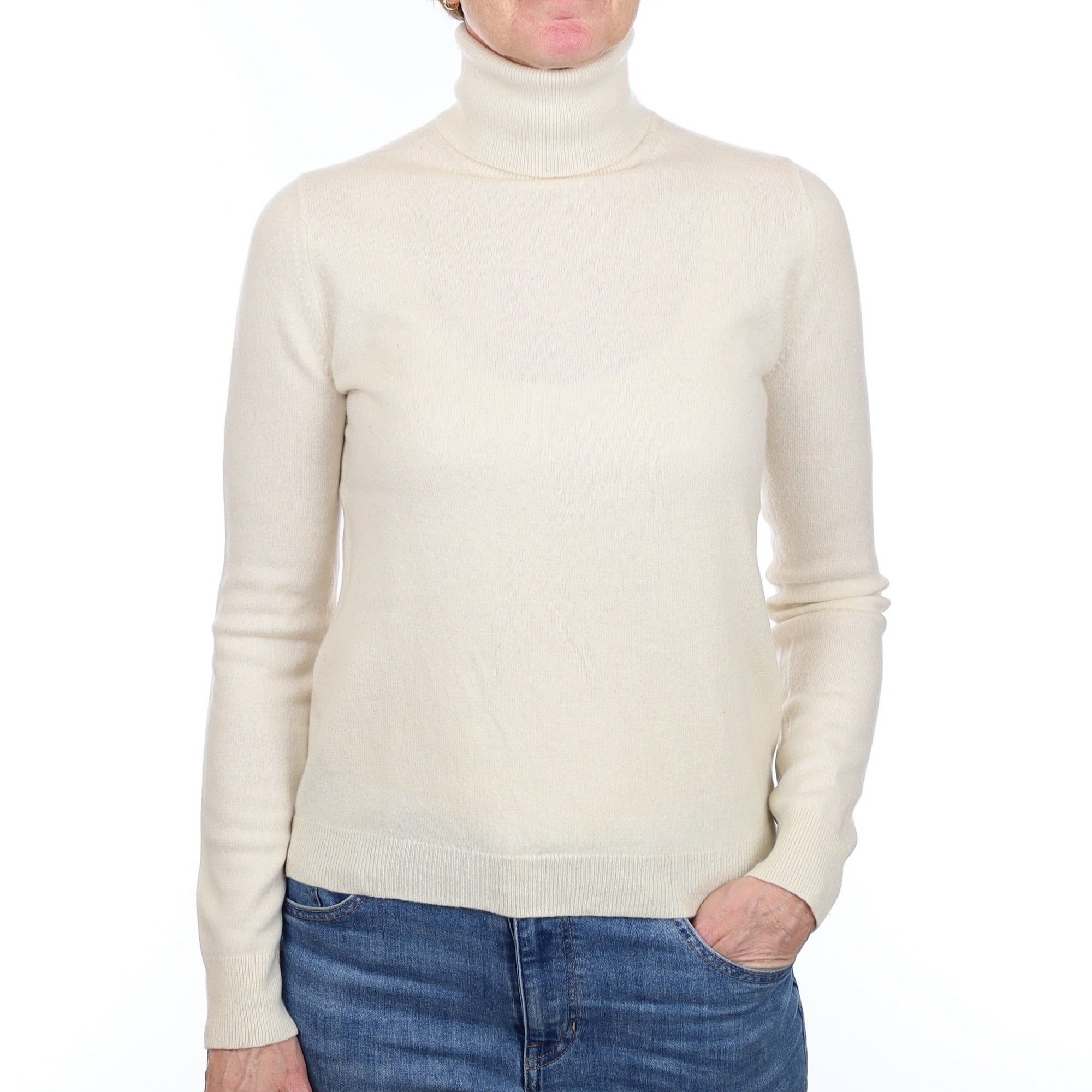 Ivory Cashmere Polo Neck Jumper Small