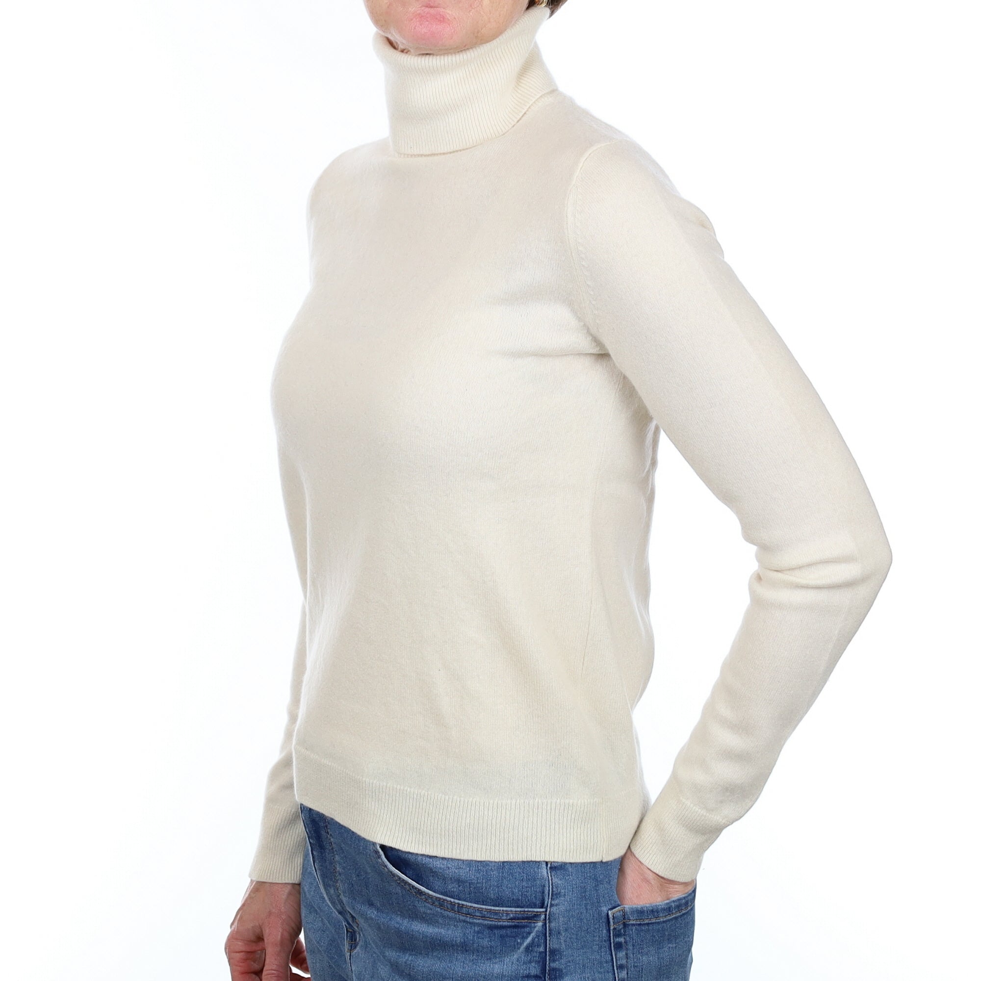Ivory Cashmere Polo Neck Jumper Small