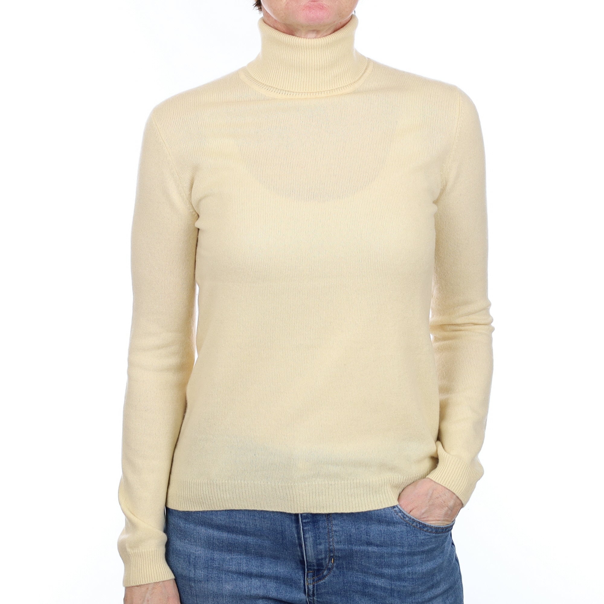 Pale Custard Cashmere Polo Neck Jumper Small