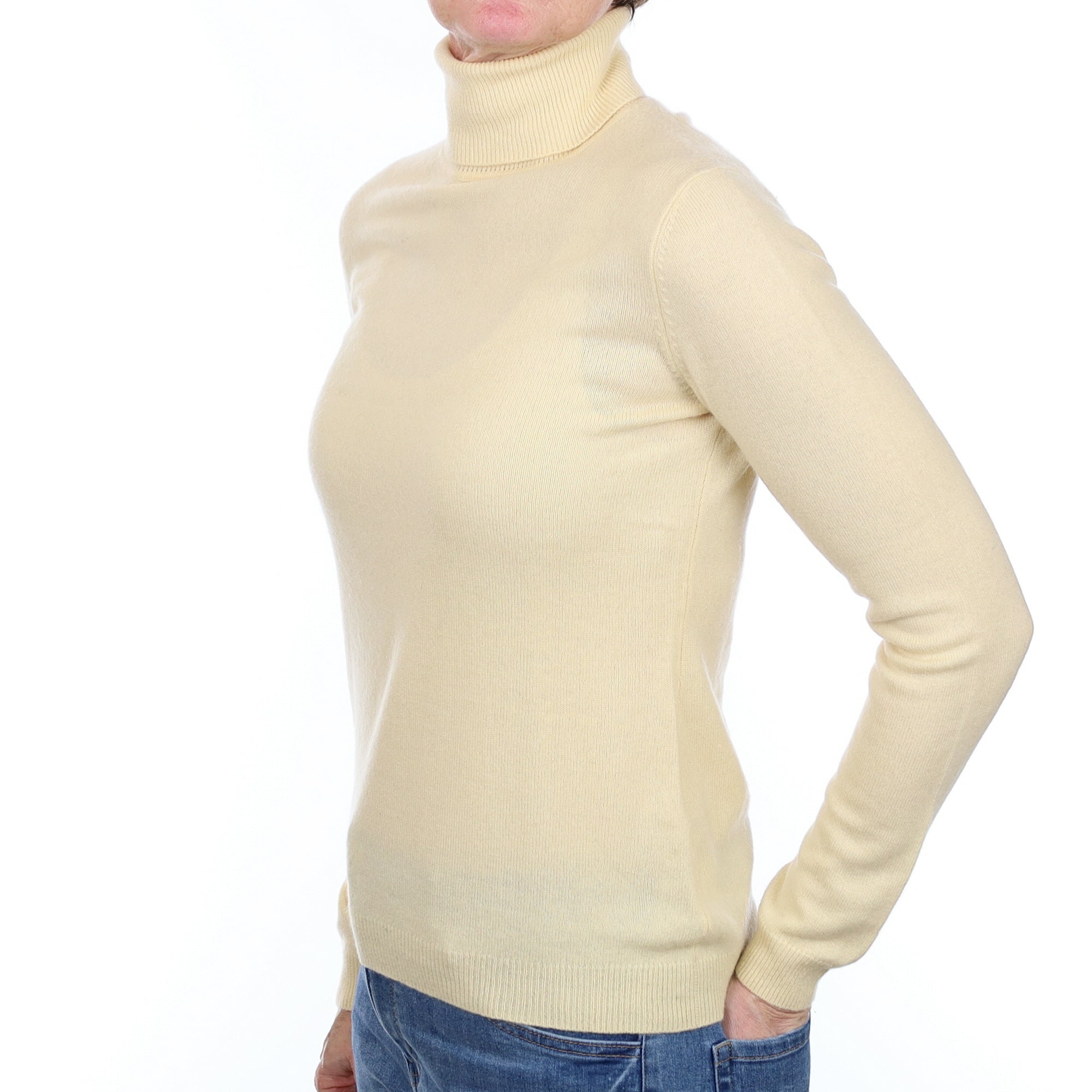 Pale Custard Cashmere Polo Neck Jumper Small