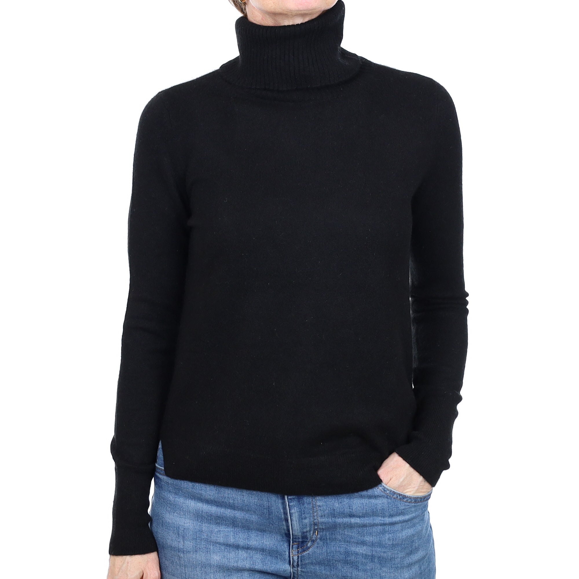 Black Cashmere Polo Neck Jumper Small
