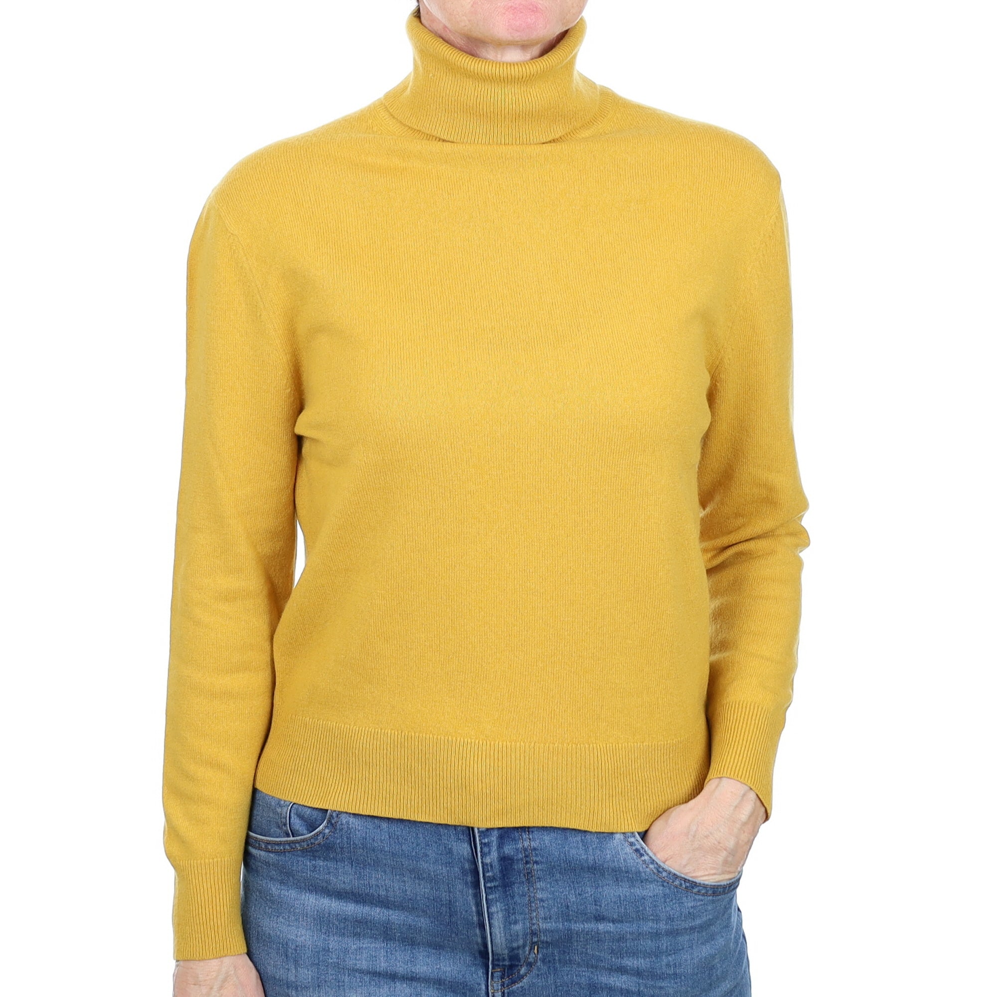 Mustard Yellow Cashmere Polo Neck Jumper Small