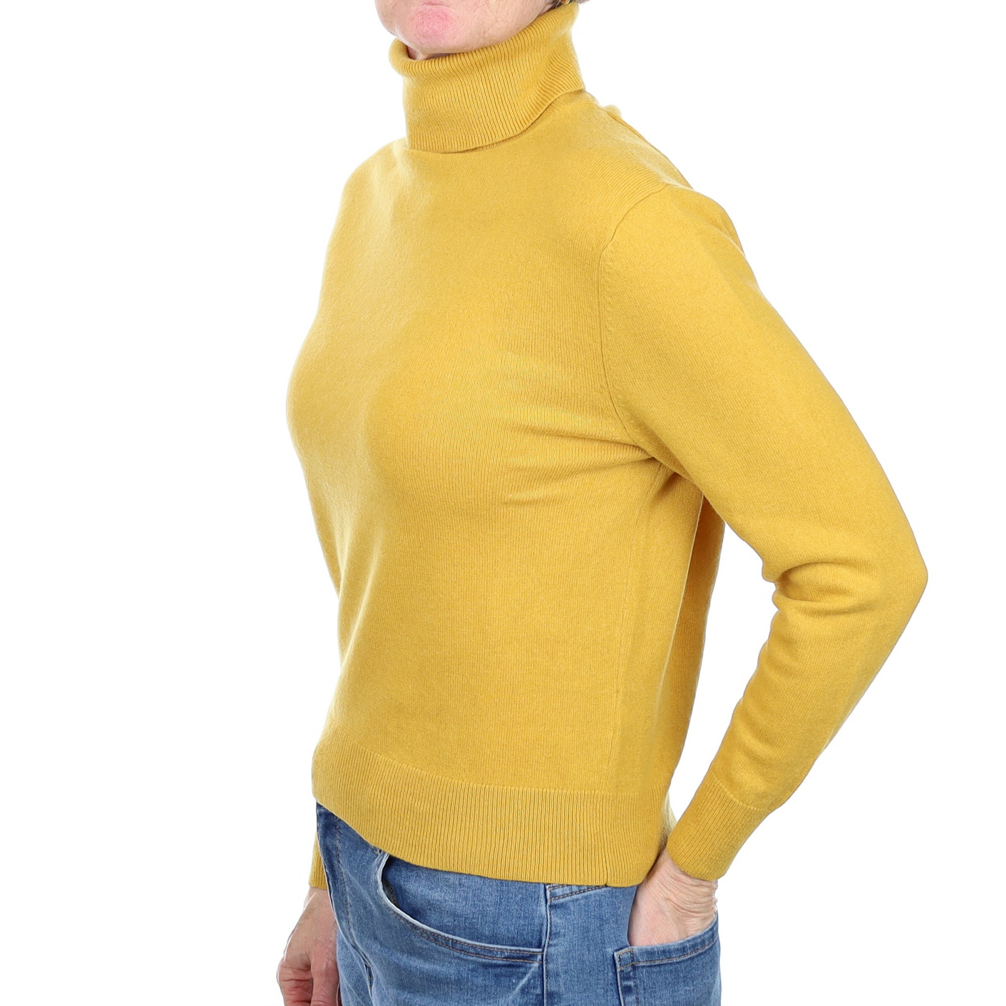 Mustard Yellow Cashmere Polo Neck Jumper Small