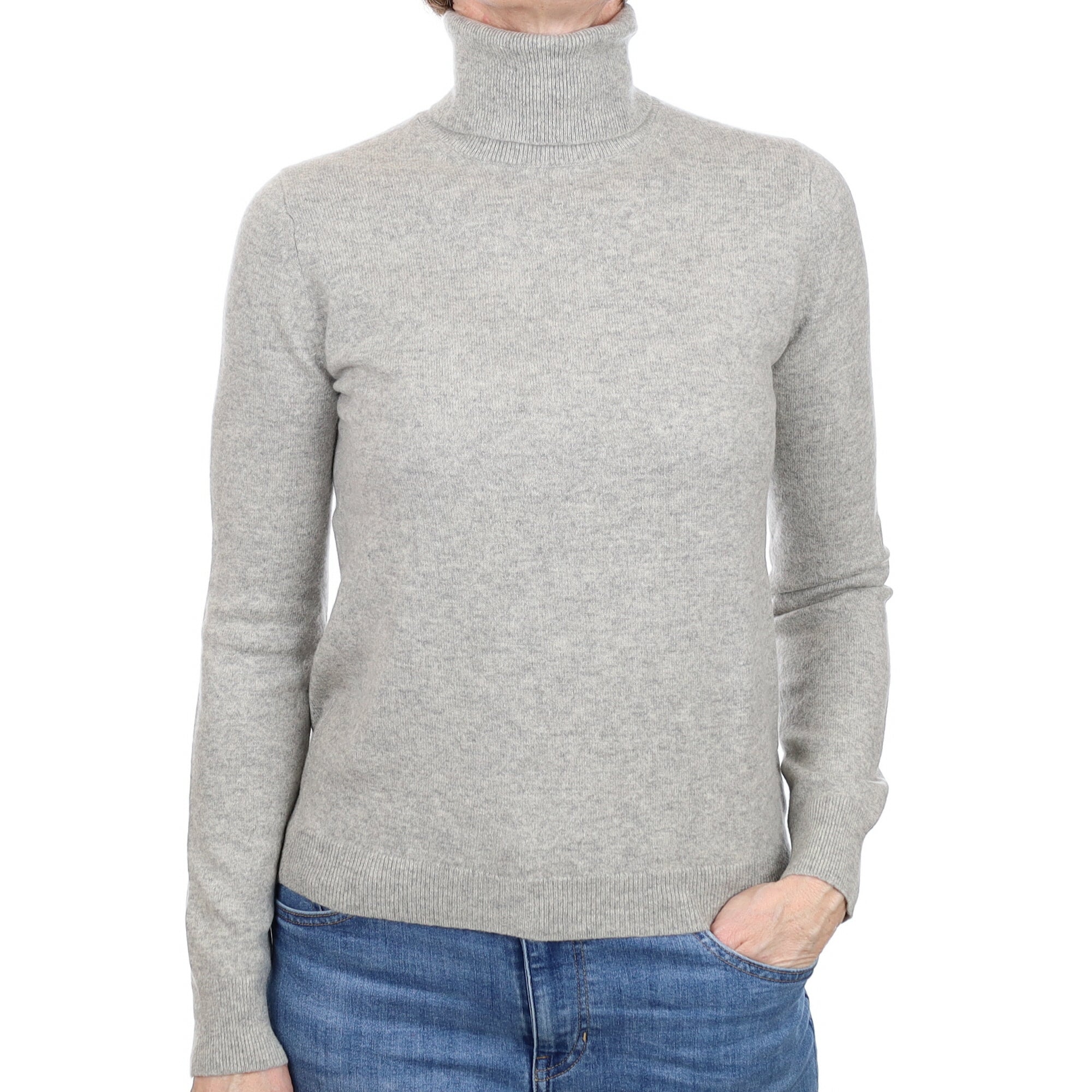 Smoke Grey Cashmere Polo Neck Jumper Small