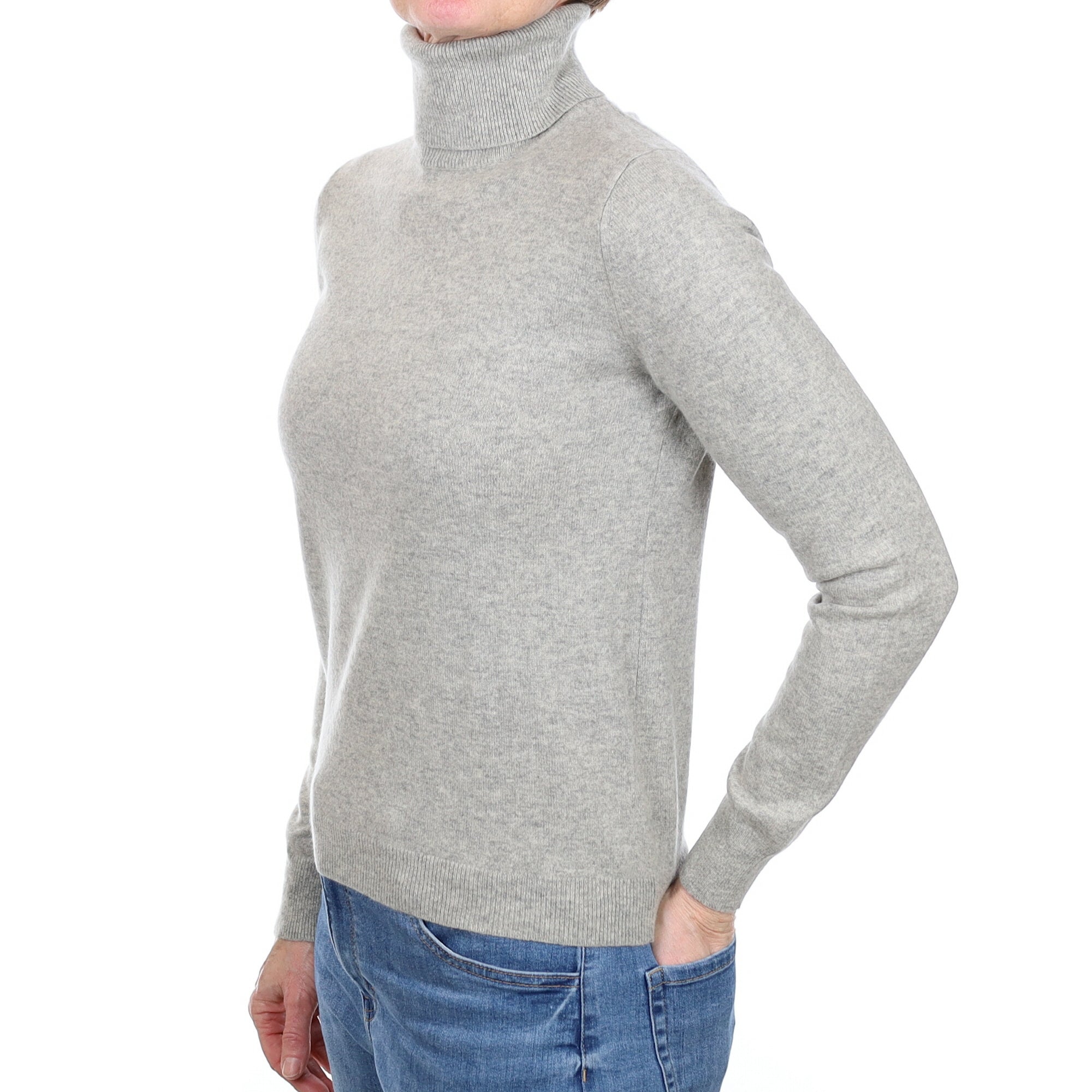 Smoke Grey Cashmere Polo Neck Jumper Small