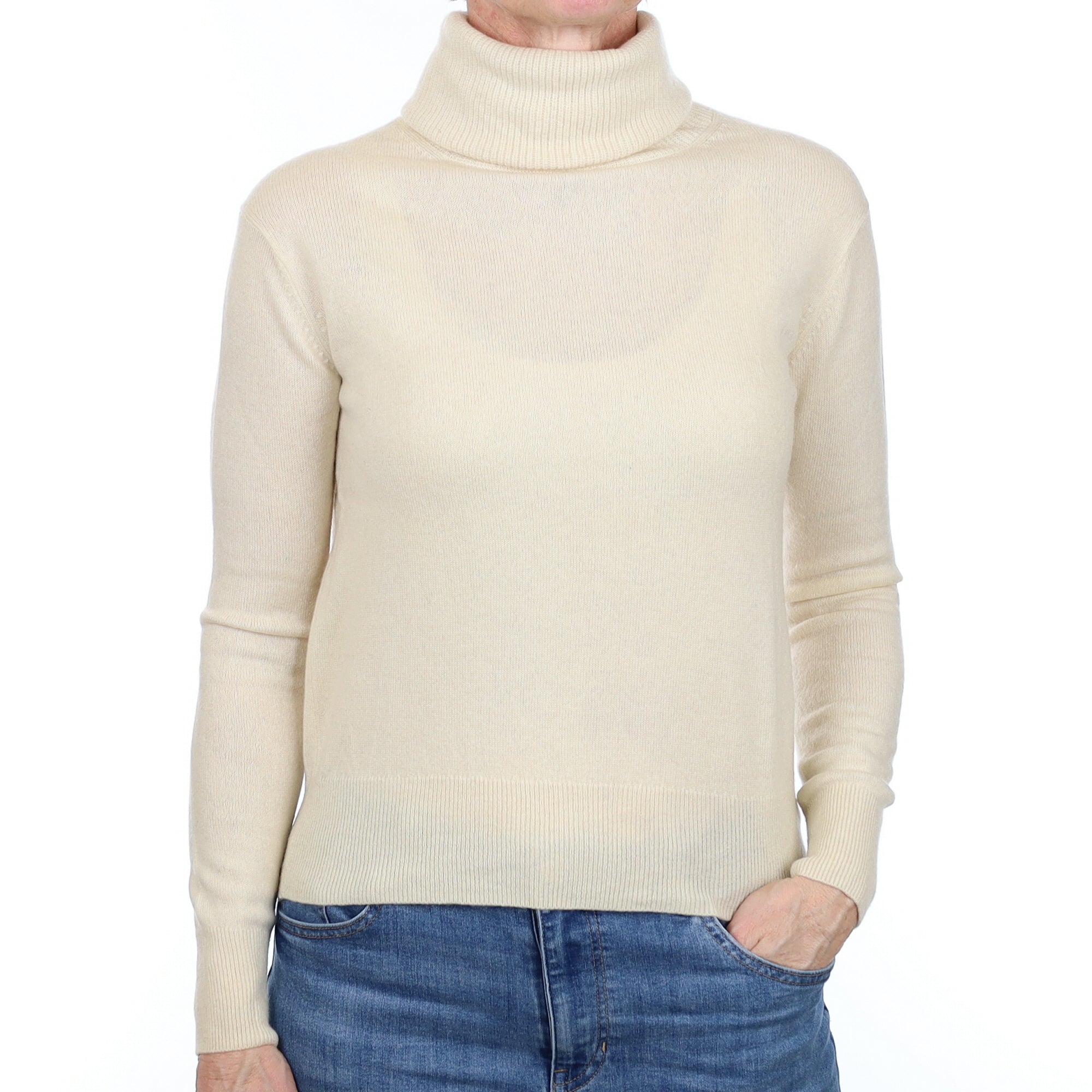 Vanilla Cream Cashmere Polo Neck Jumper Small