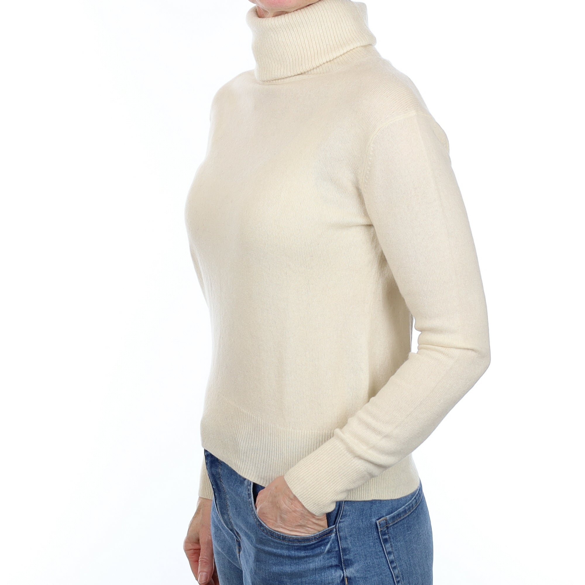 Vanilla Cream Cashmere Polo Neck Jumper Small
