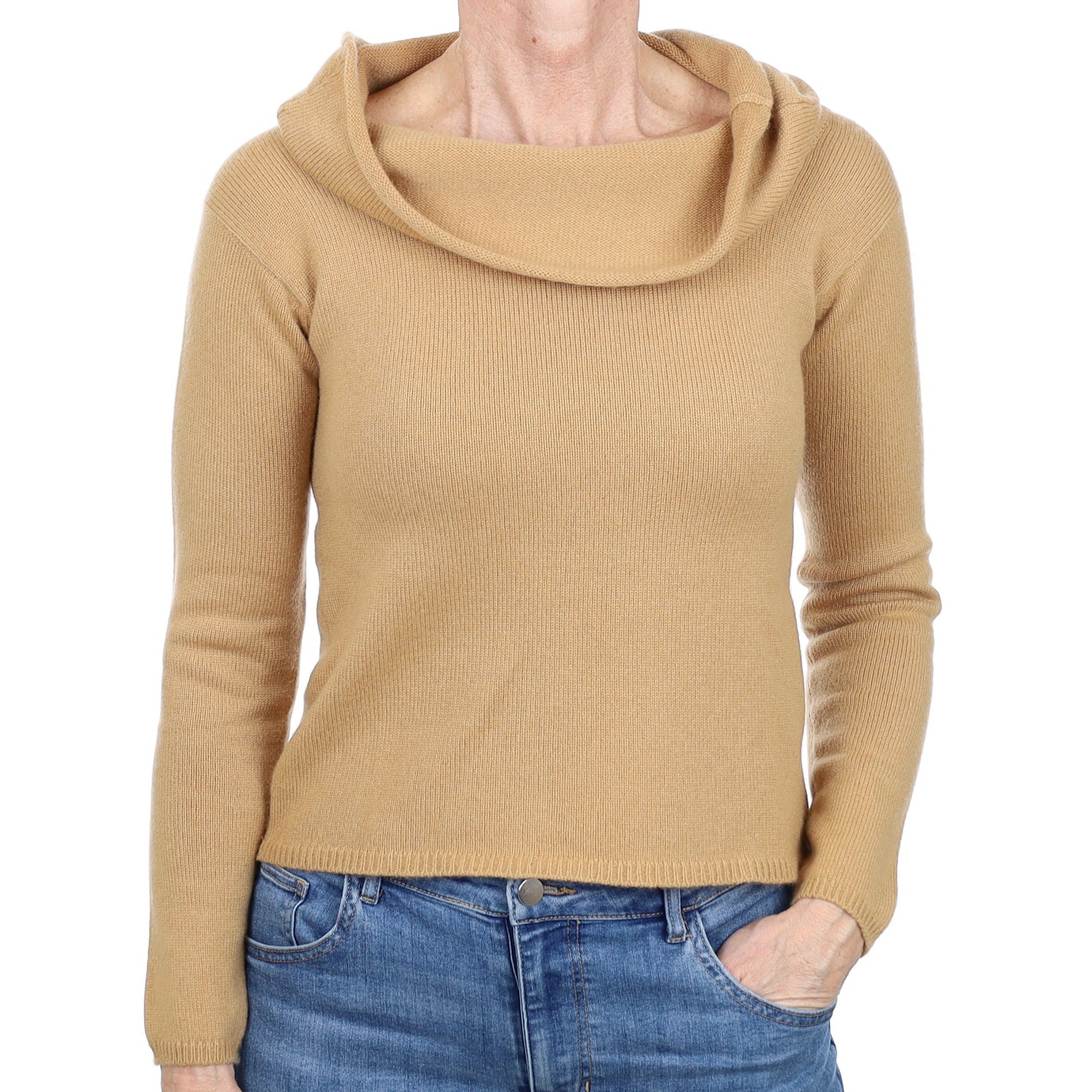 Brand New Scottish Caramel Cashmere Cowl Neck Jumper Small