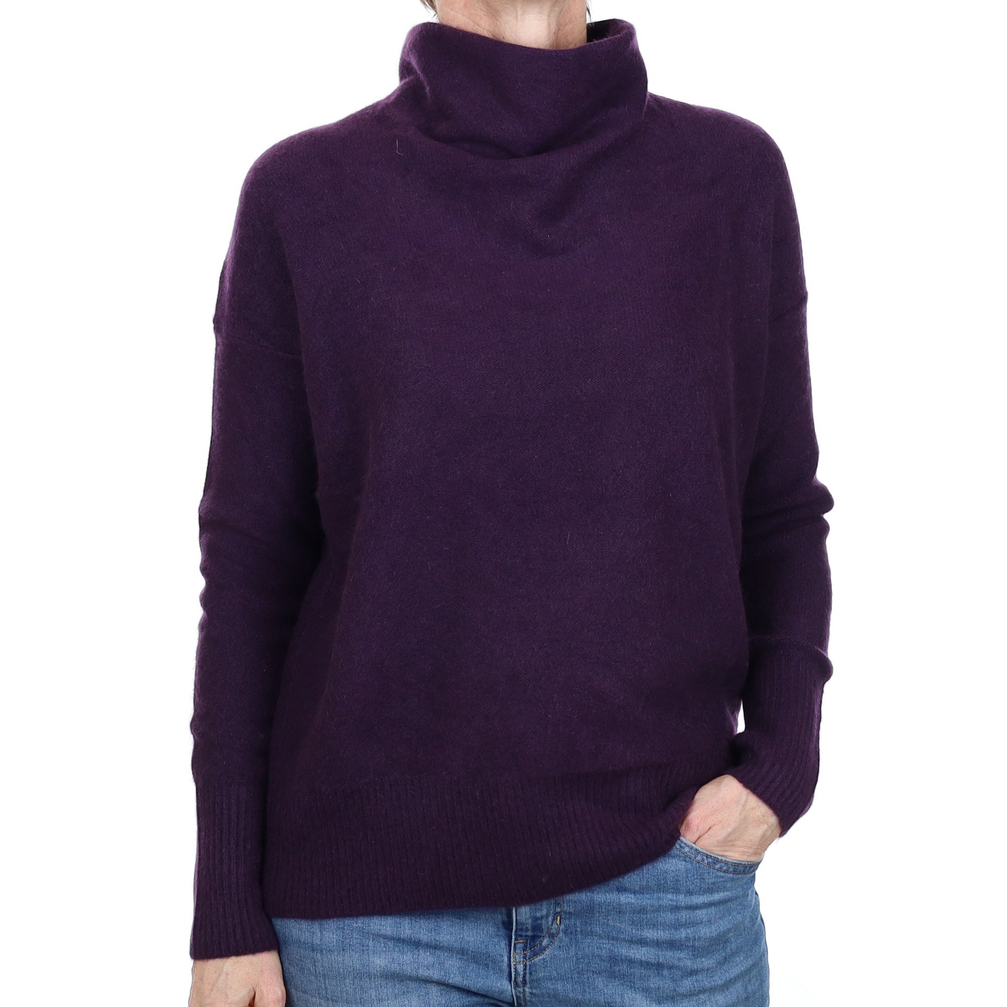 Vince Deep Purple Cashmere Funnel Neck Jumper Small