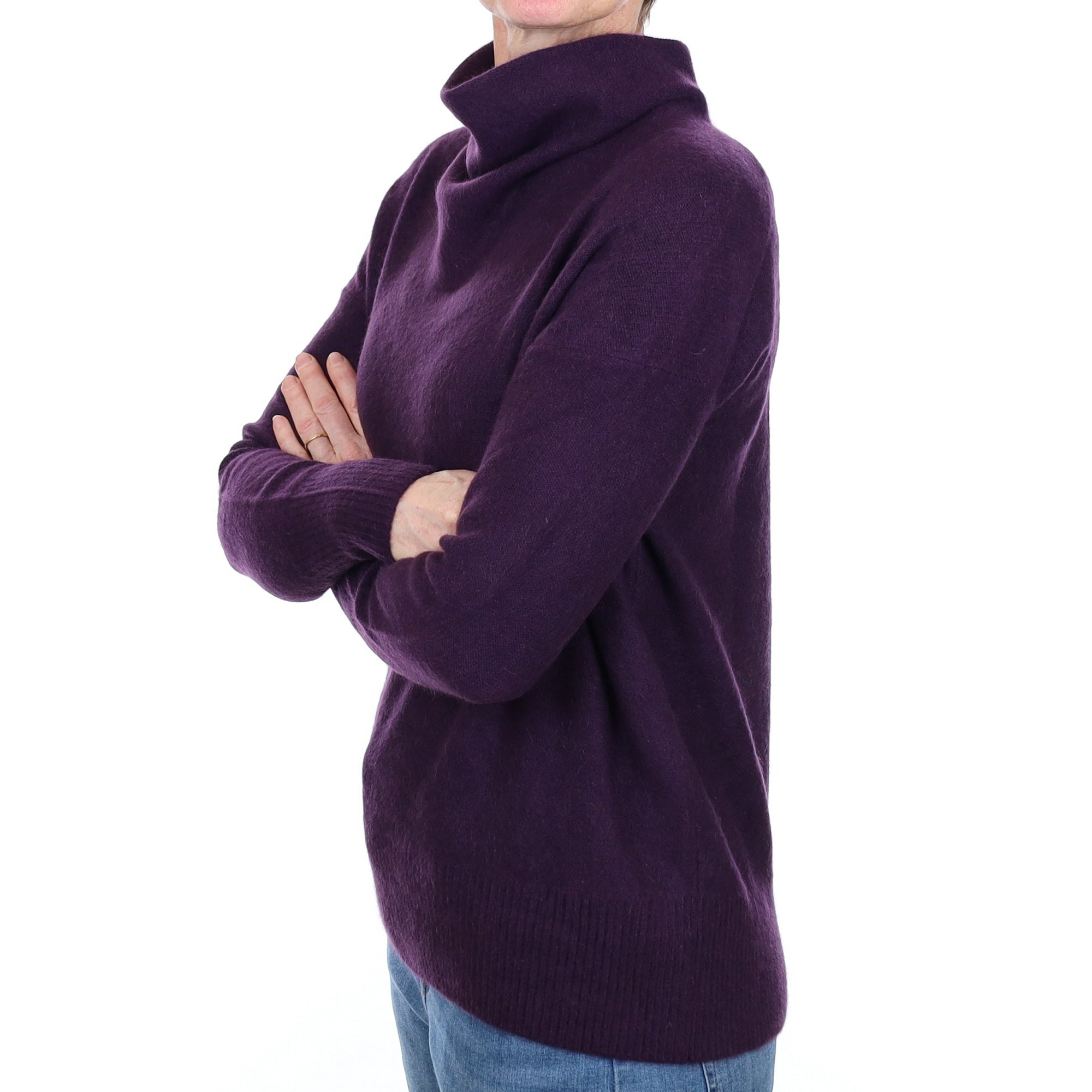 Vince Deep Purple Cashmere Funnel Neck Jumper Small