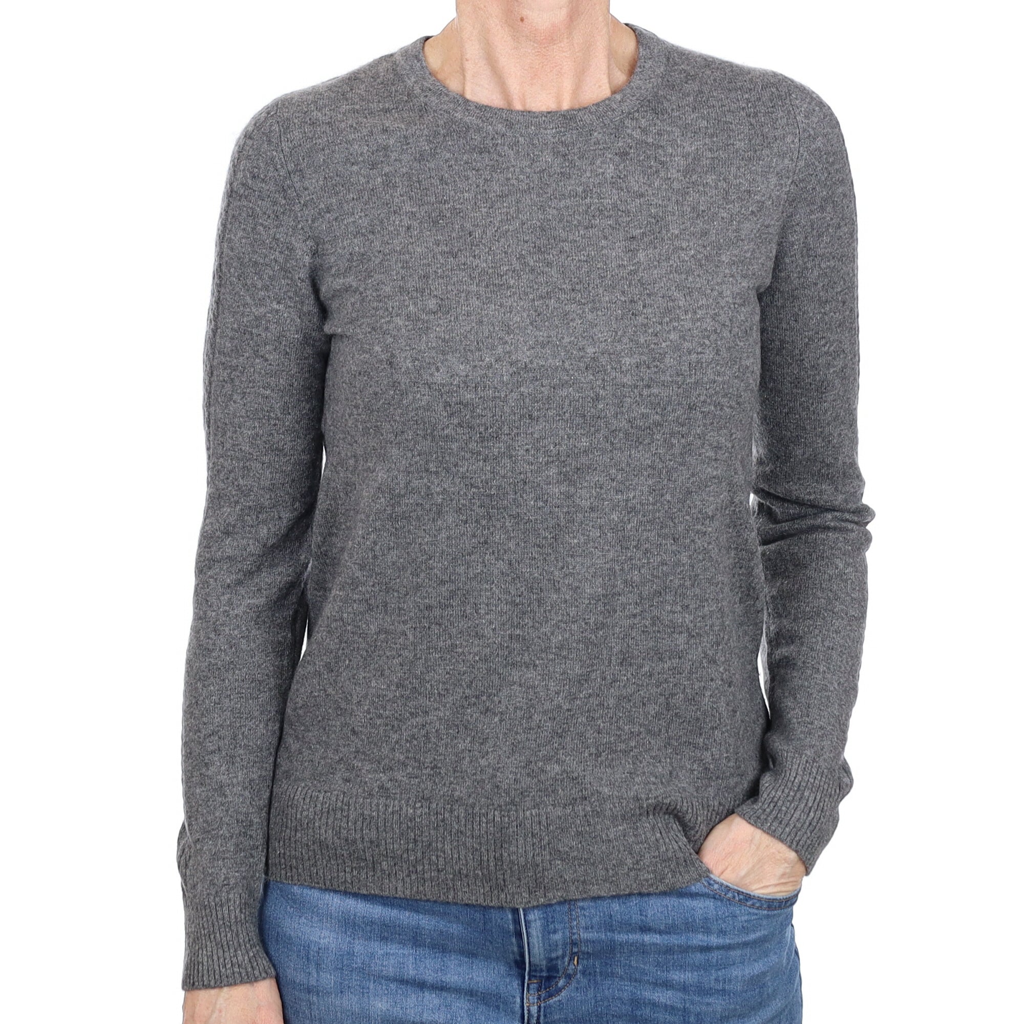 Slate Grey Cashmere Cable Sleeve Crew Neck Jumper Small