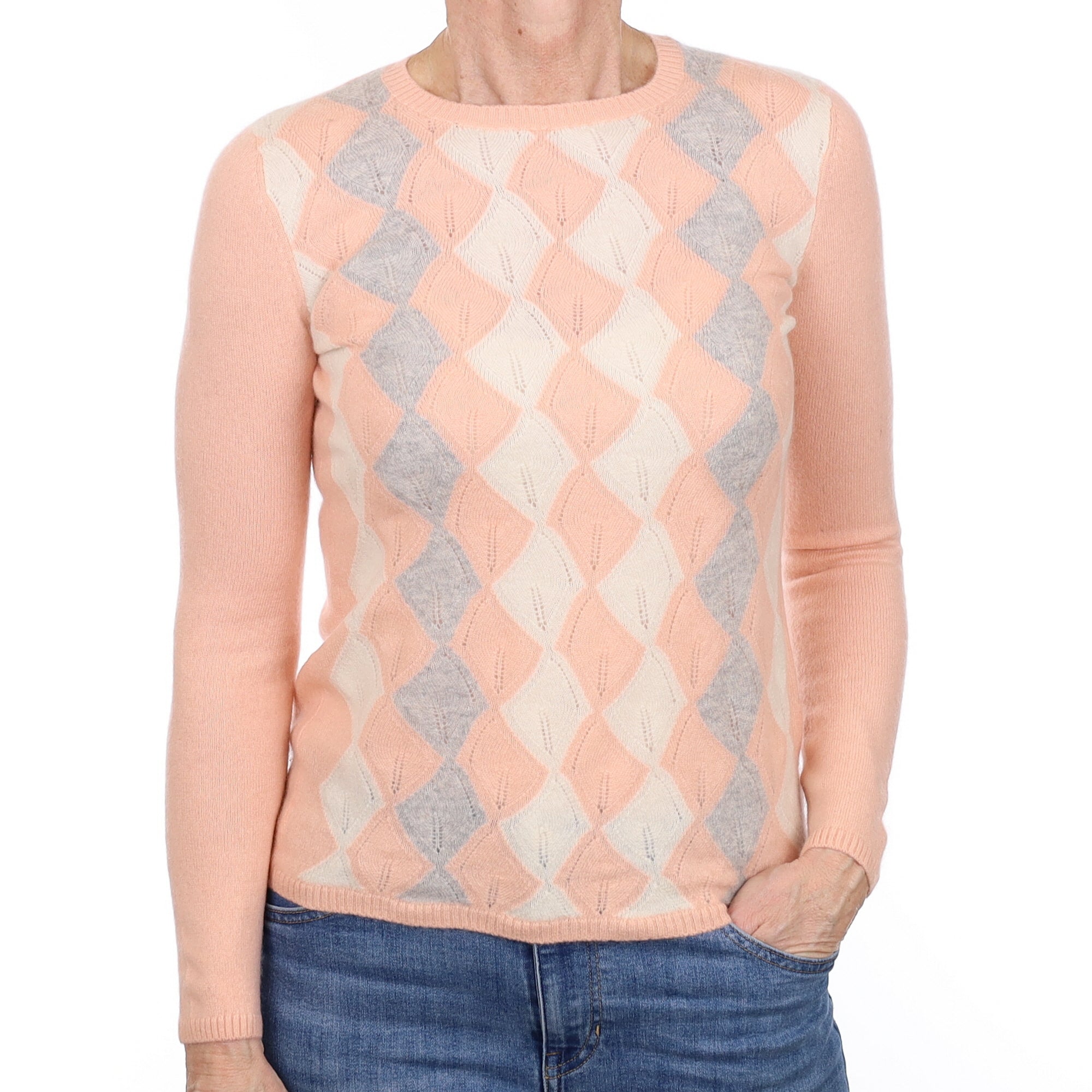 Shell Pink Diamond Cashmere Crew Neck Jumper Small