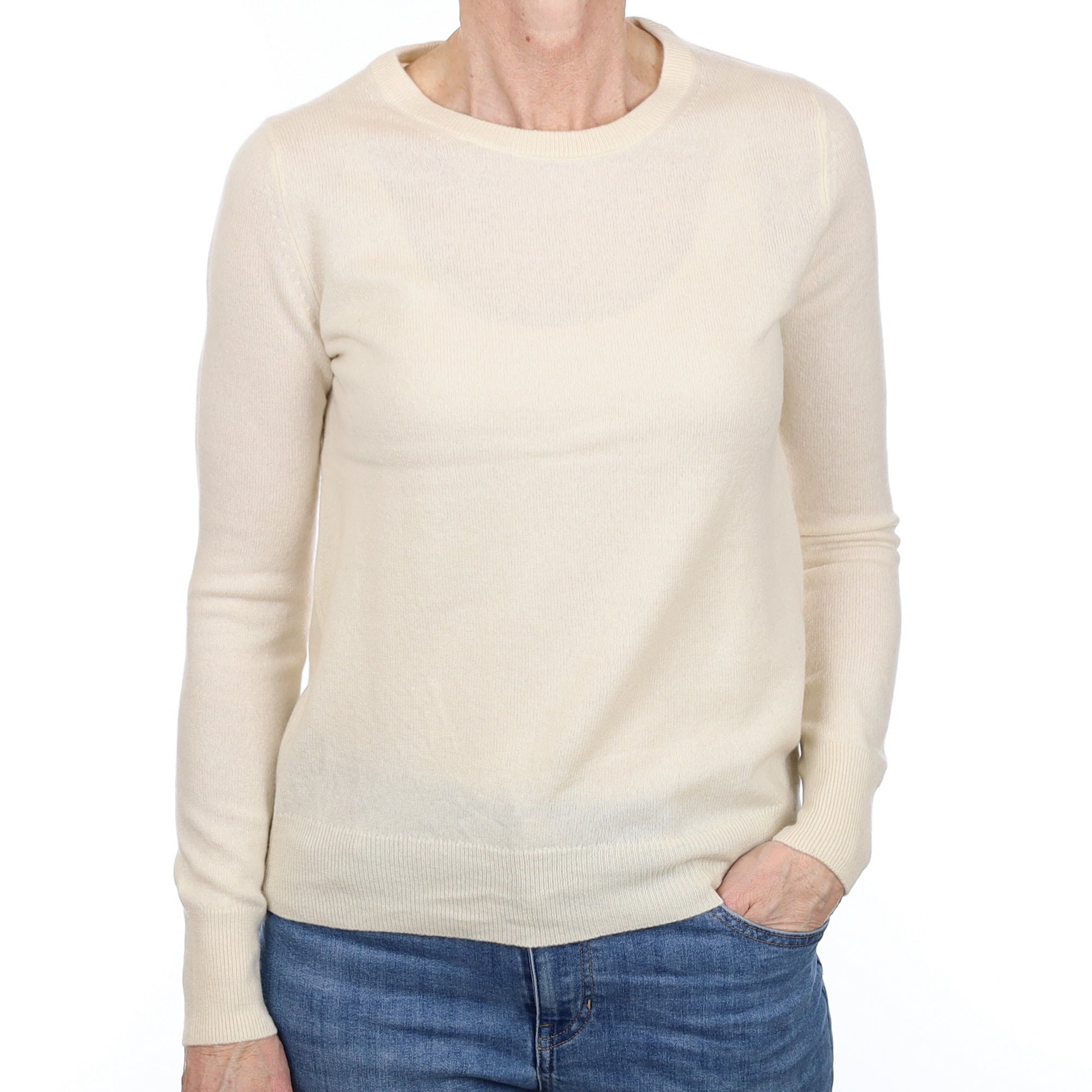 Vanilla Cream Cashmere Crew Neck Jumper Small
