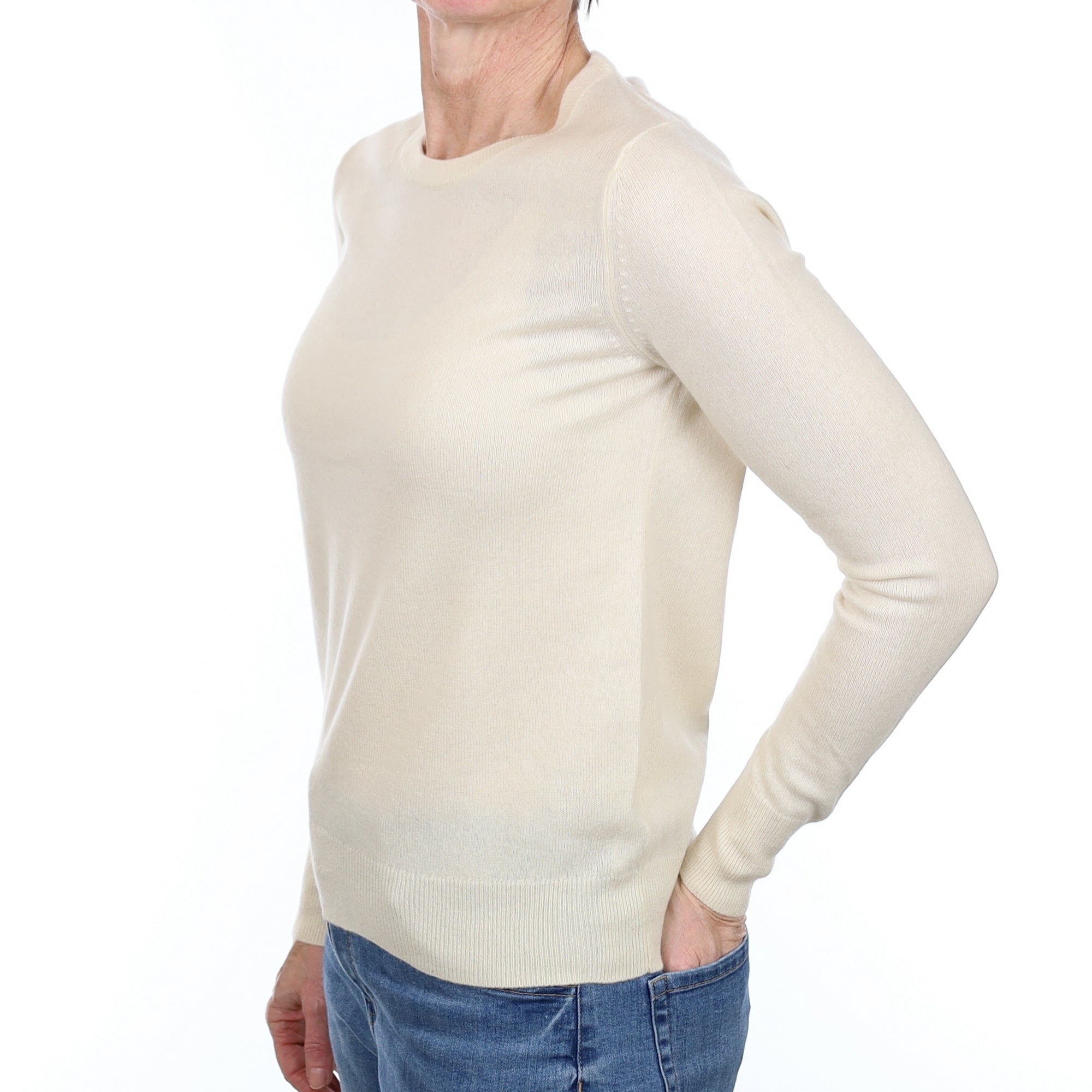 Vanilla Cream Cashmere Crew Neck Jumper Small