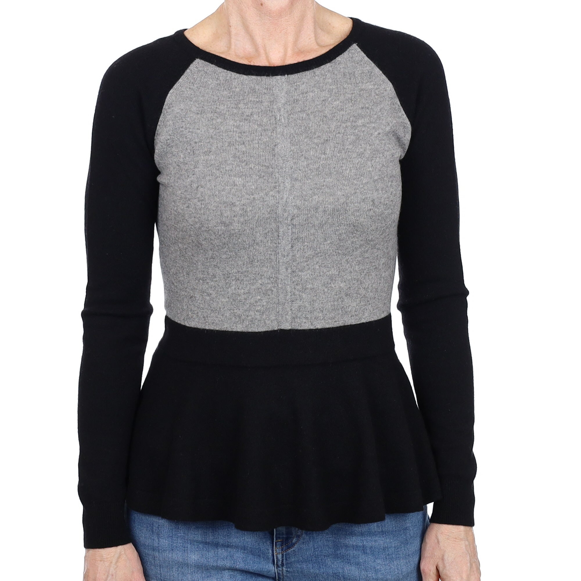 Black and Grey Peplum Cashmere Crew Neck Jumper Small
