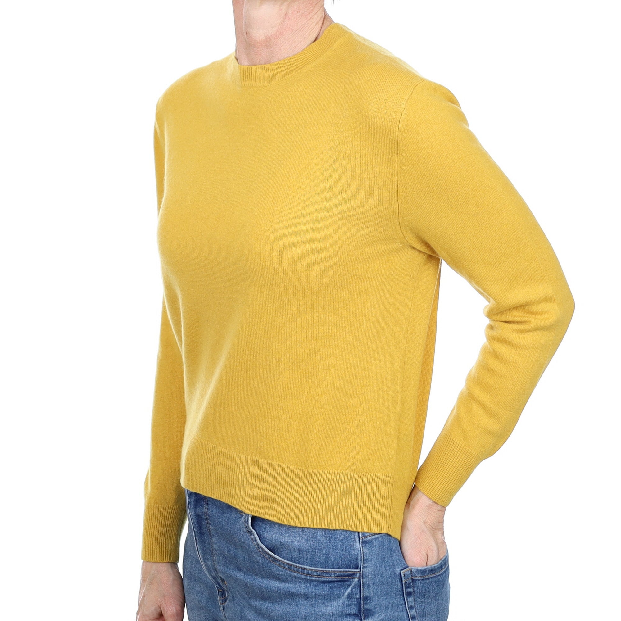 Mustard Yellow Cashmere Crew Neck Jumper Small