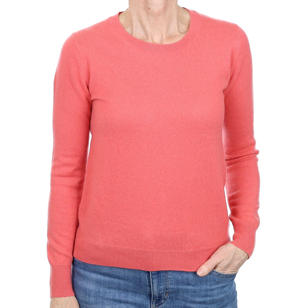 Coral Pink Cashmere Crew Neck Jumper Small