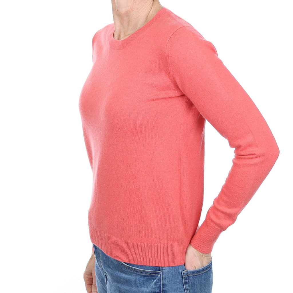 Coral Pink Cashmere Crew Neck Jumper Small