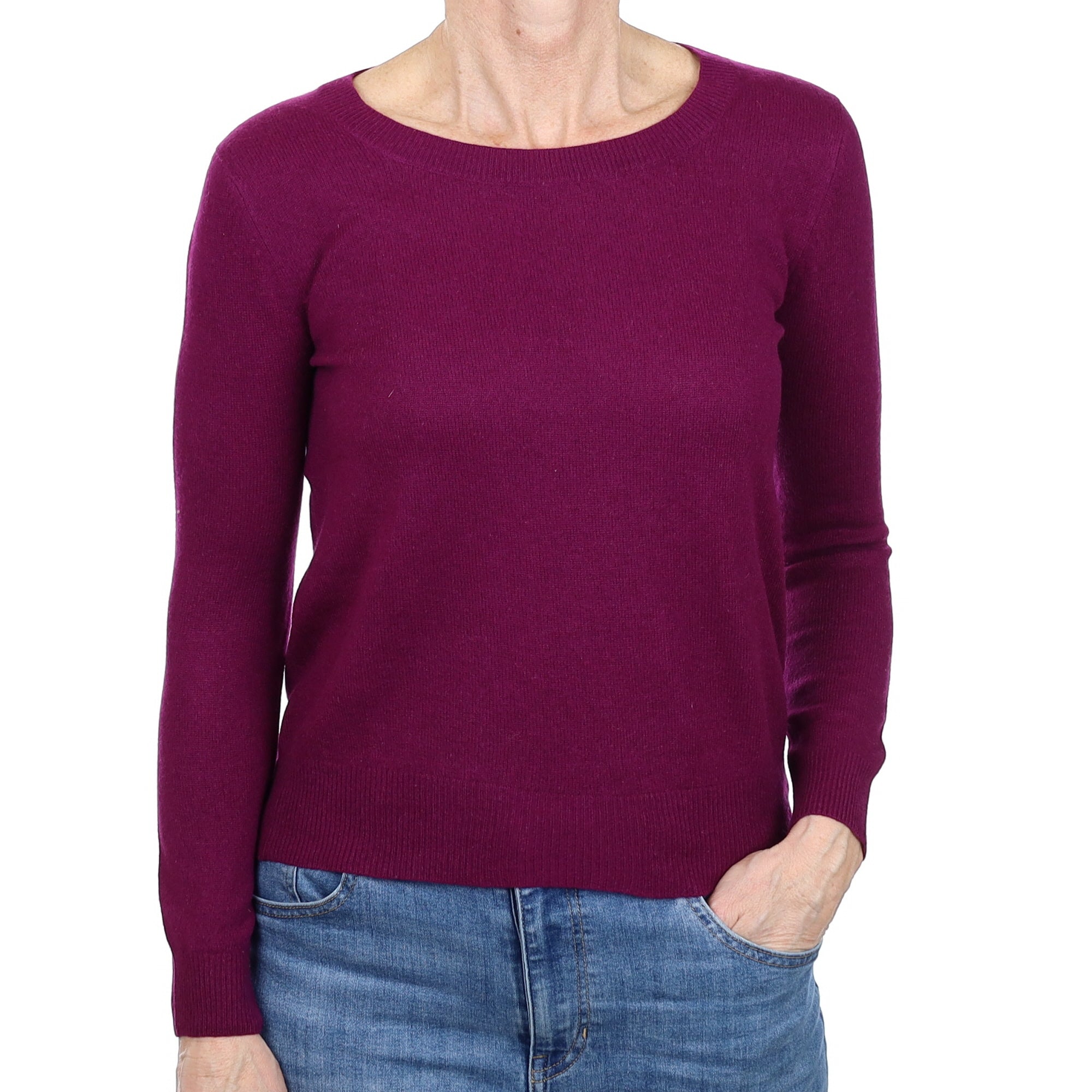 Plum Purple Cashmere Crew Neck Jumper Small