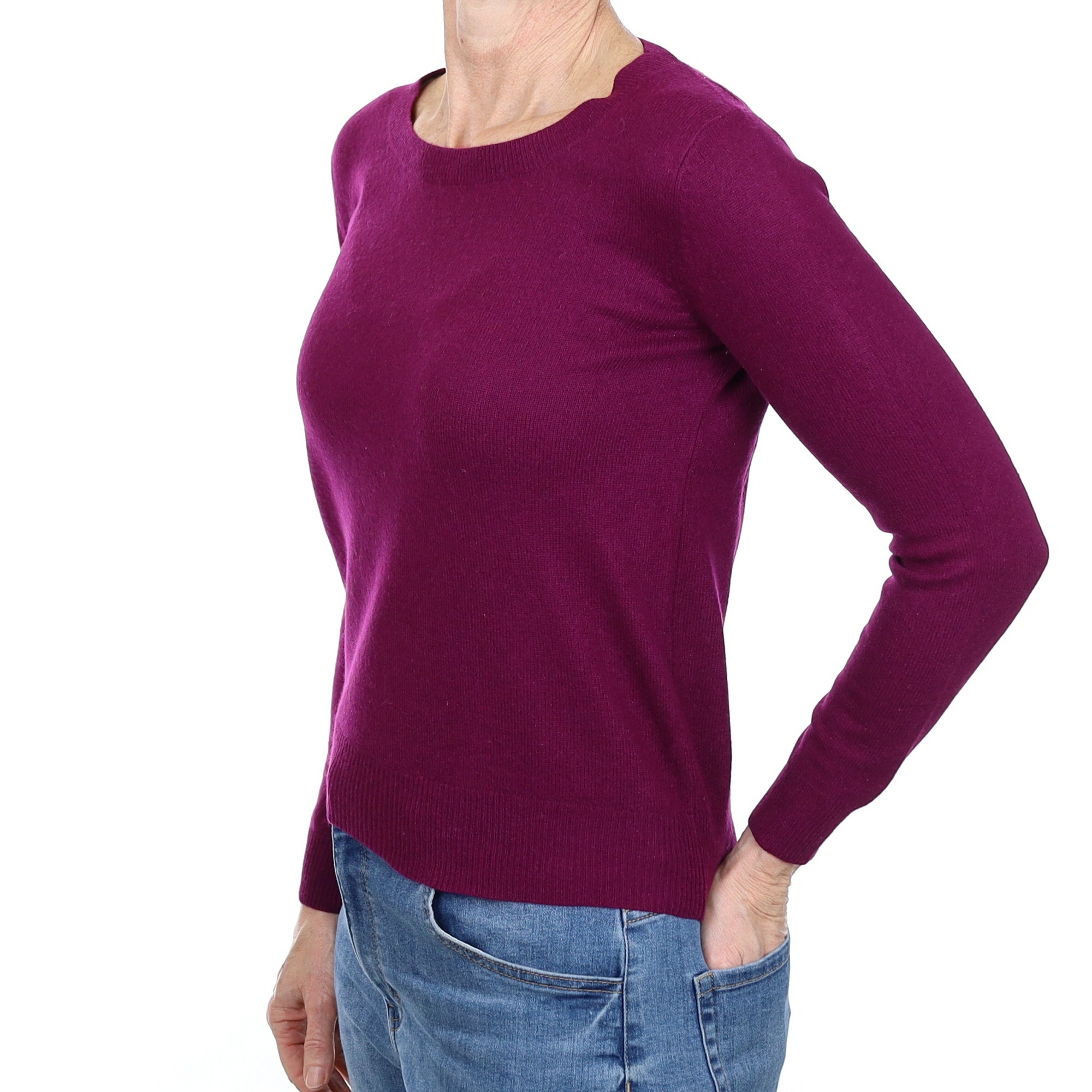 Plum Purple Cashmere Crew Neck Jumper Small