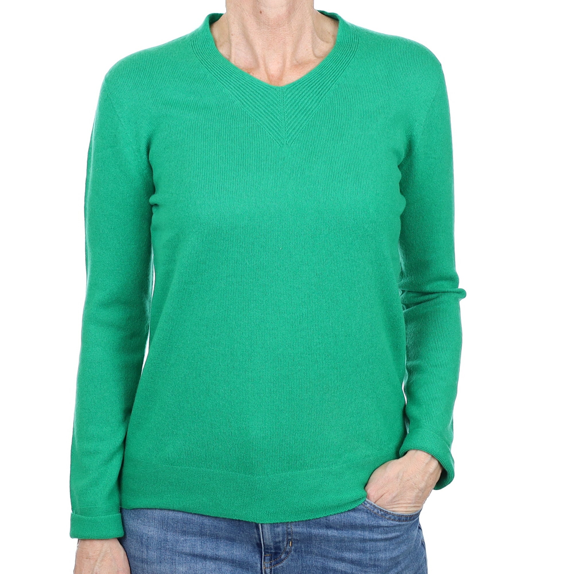 Emerald Green Cashmere V Neck Jumper Small