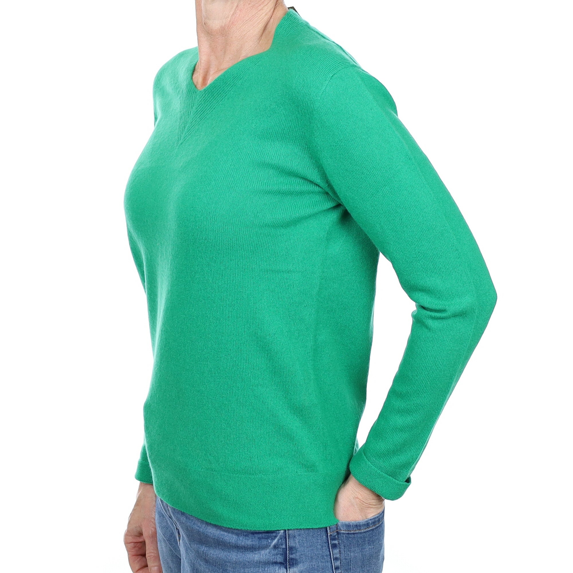 Emerald Green Cashmere V Neck Jumper Small