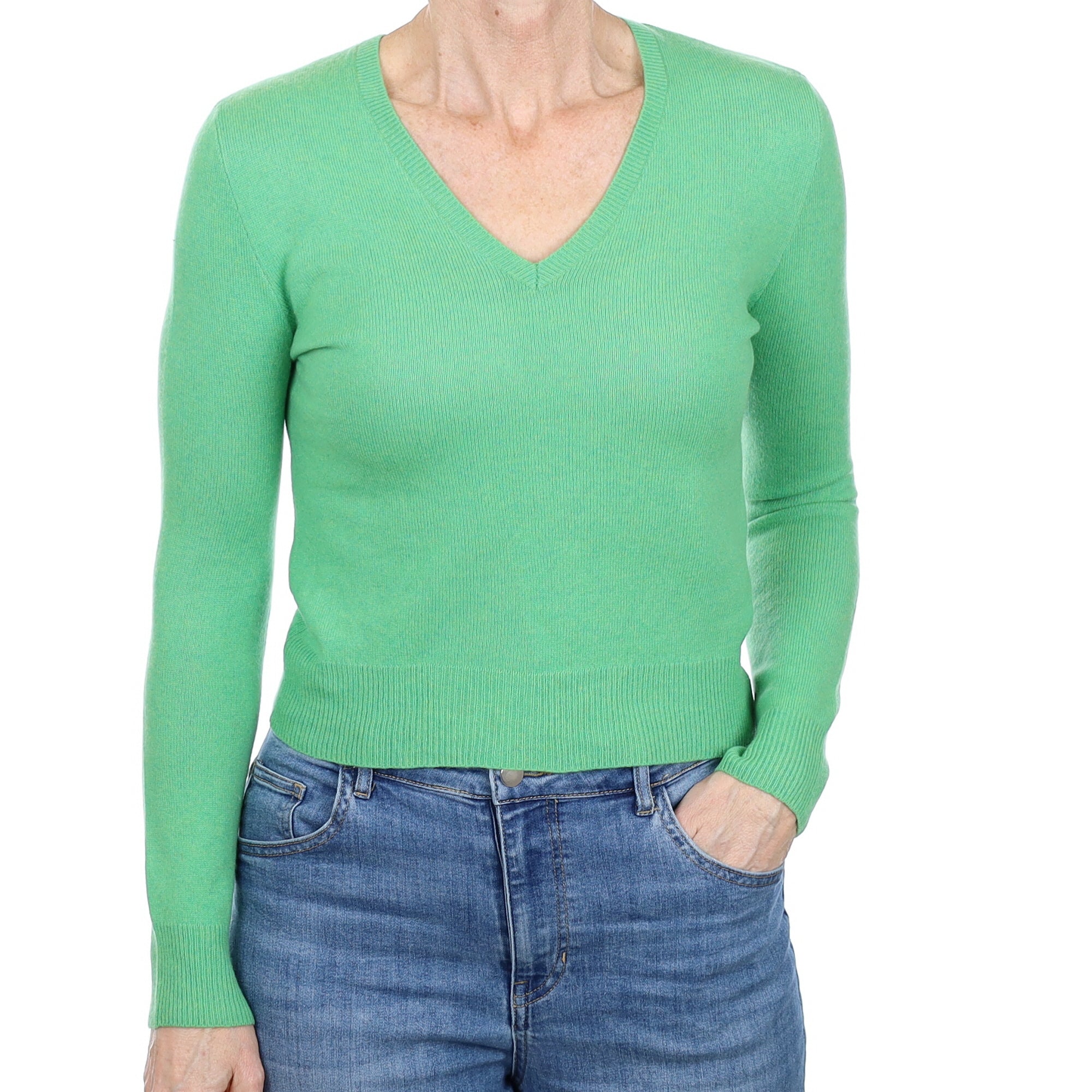 Ralph Lauren Jade Green Cashmere V Neck Jumper Small