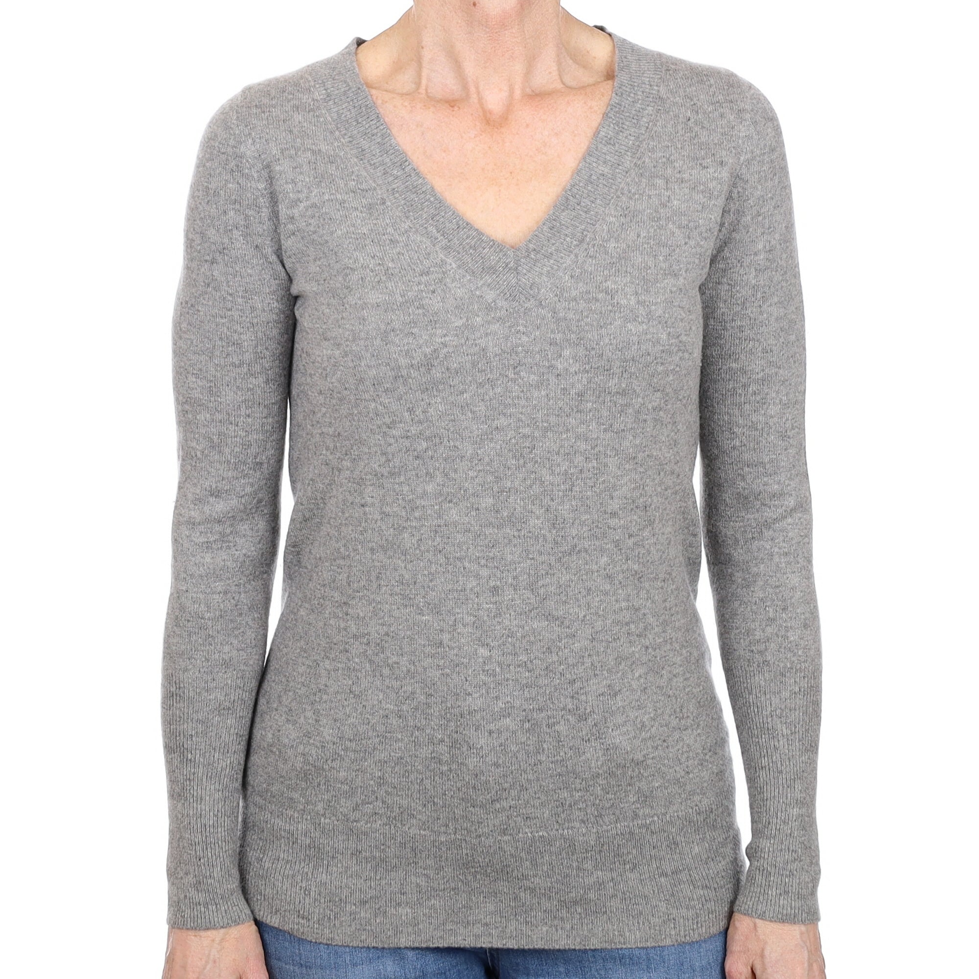 Smoke Grey Cashmere V Neck Jumper Small