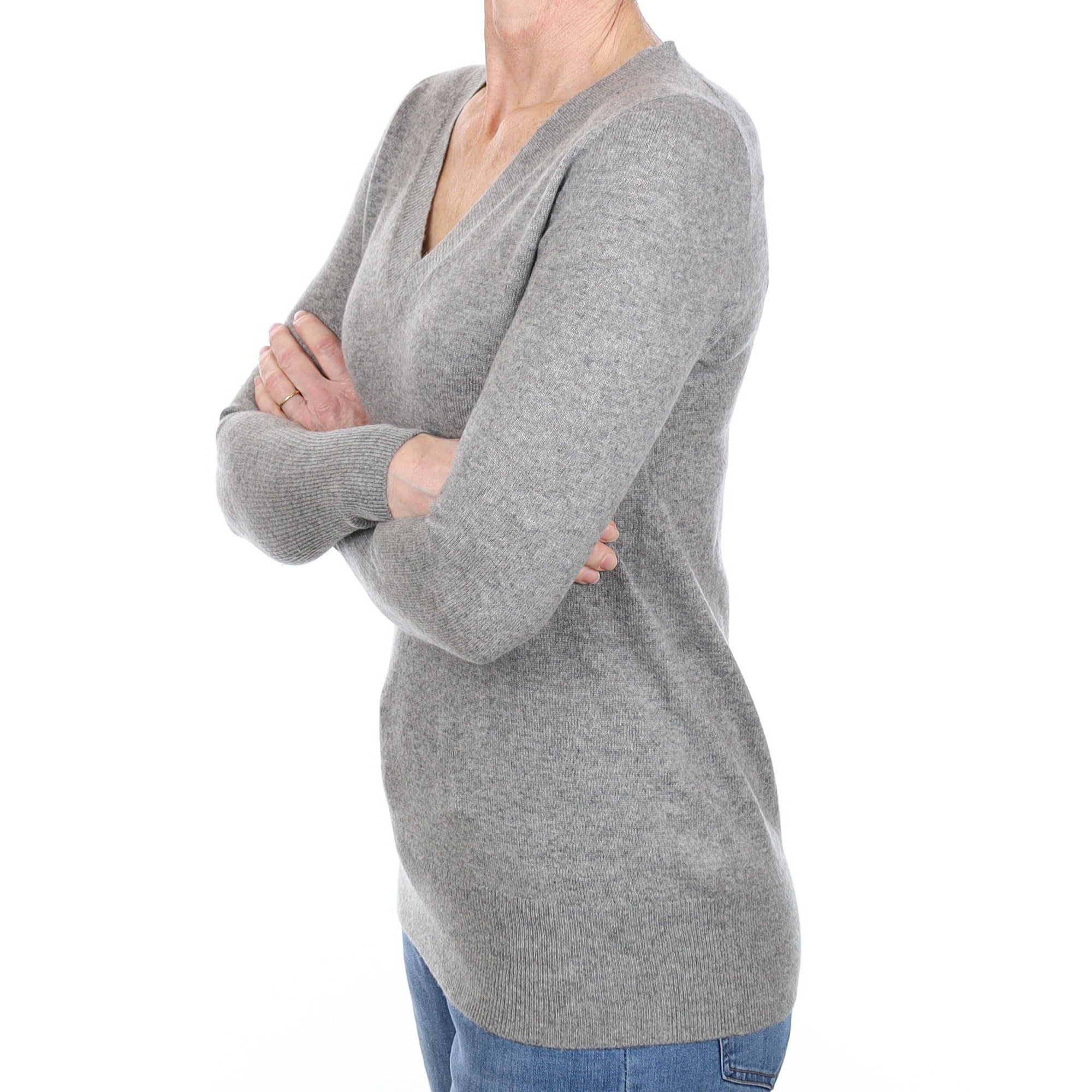 Smoke Grey Cashmere V Neck Jumper Small