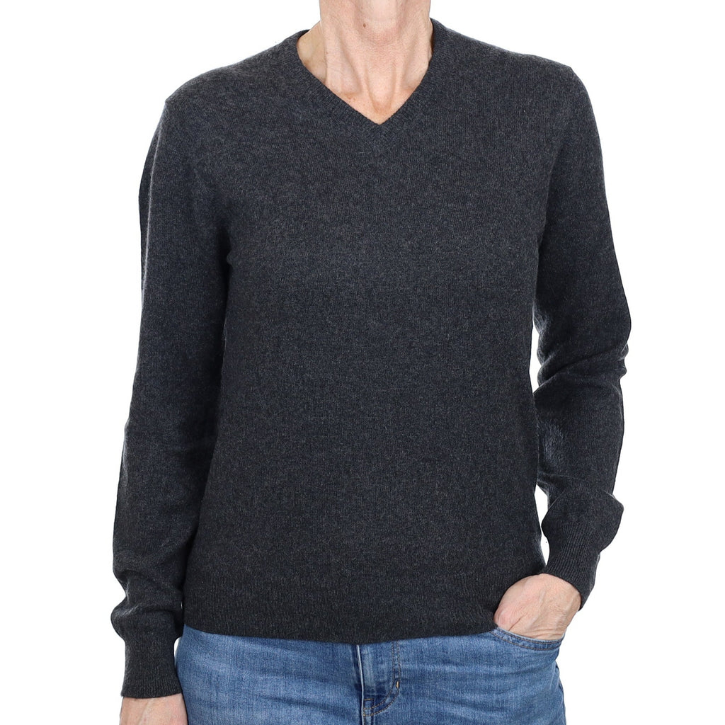 Charcoal Grey Cashmere V Neck Jumper Small