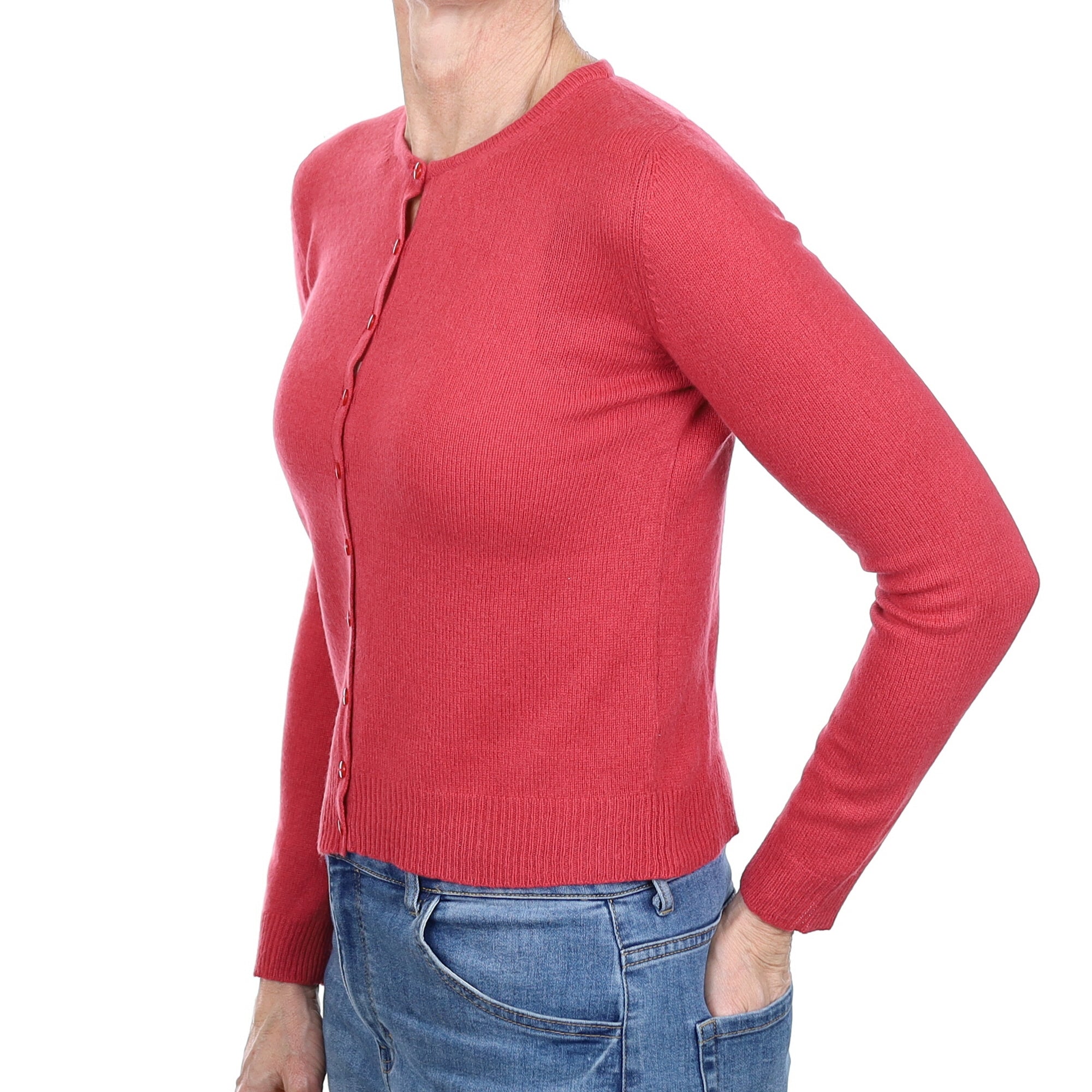 Rouge Pink Cashmere Crew Neck Cardigan Small