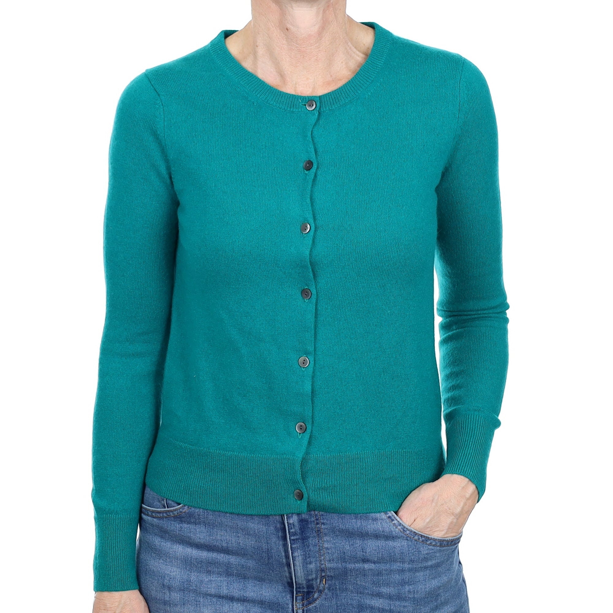 Peacock Green Cashmere Crew Neck Cardigan Small