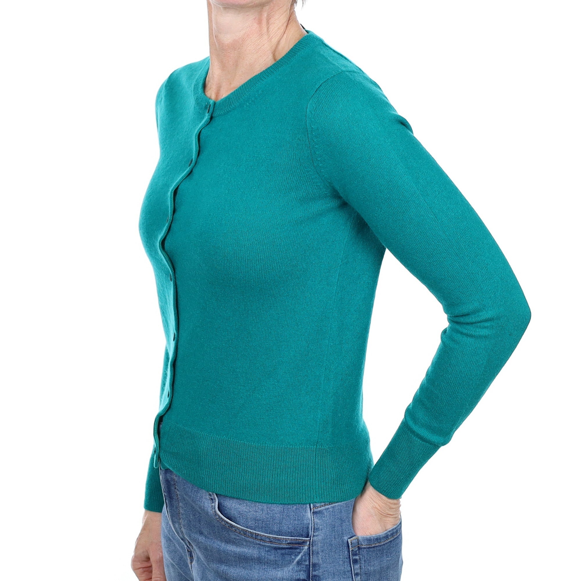 Peacock Green Cashmere Crew Neck Cardigan Small
